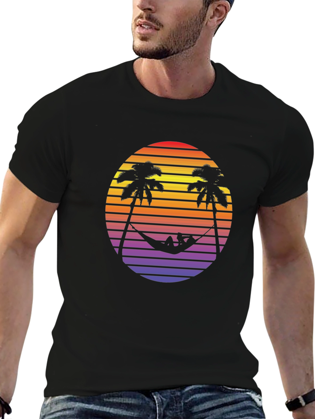 Retro Sunset Palm Tree Hammock Graphic Tee