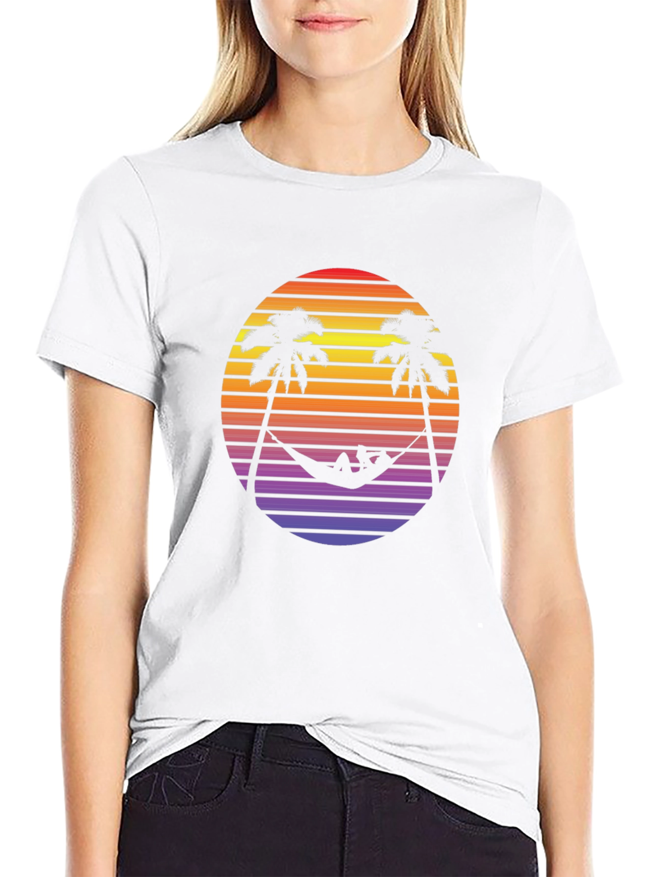 Retro Sunset Palm Tree Hammock Graphic Tee