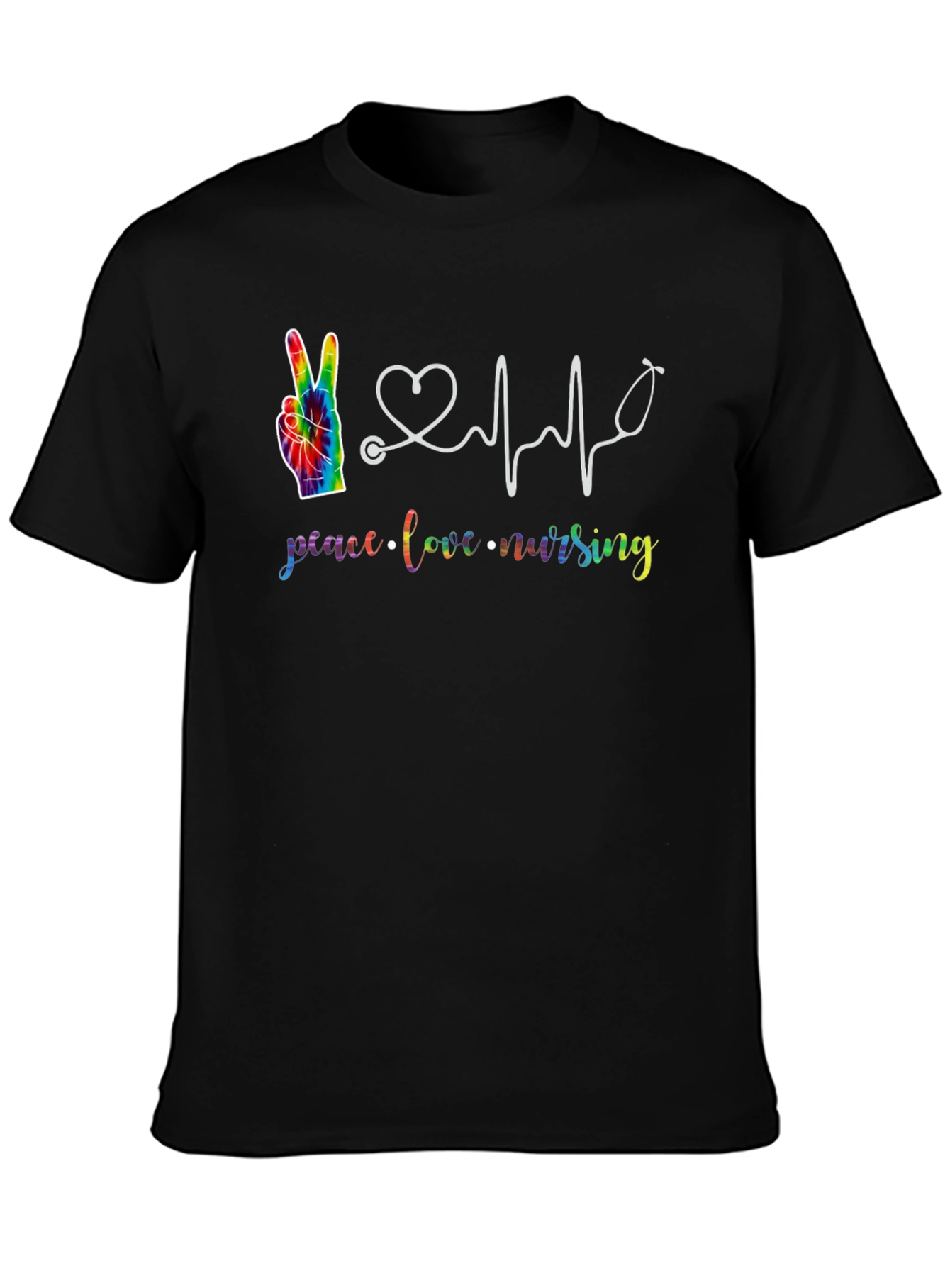 Peace Love Nursing T-Shirt Rainbow Tie-Dye Black