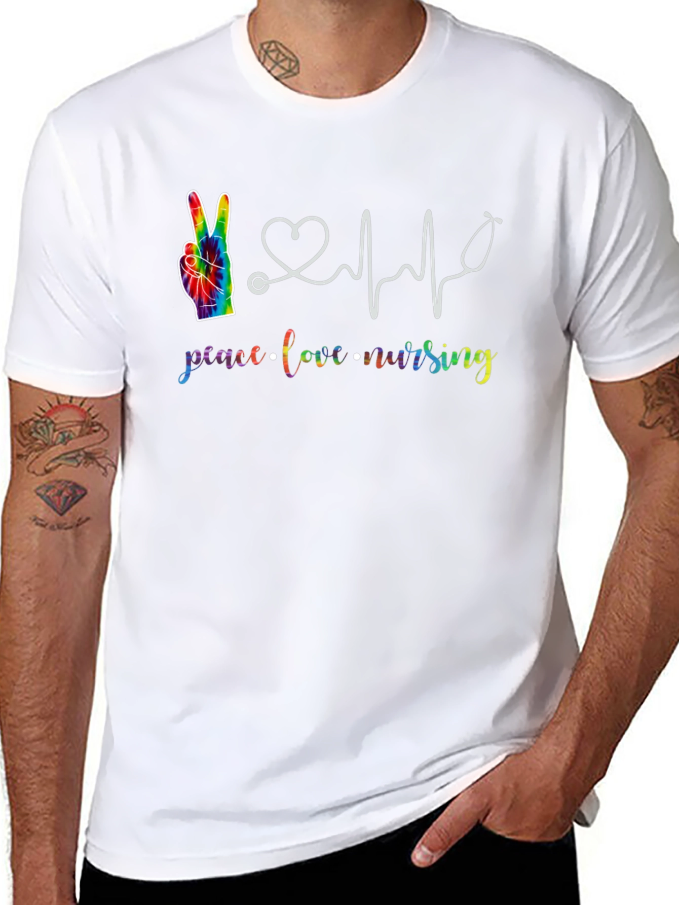 Peace Love Nursing T-Shirt Rainbow Tie-Dye Black
