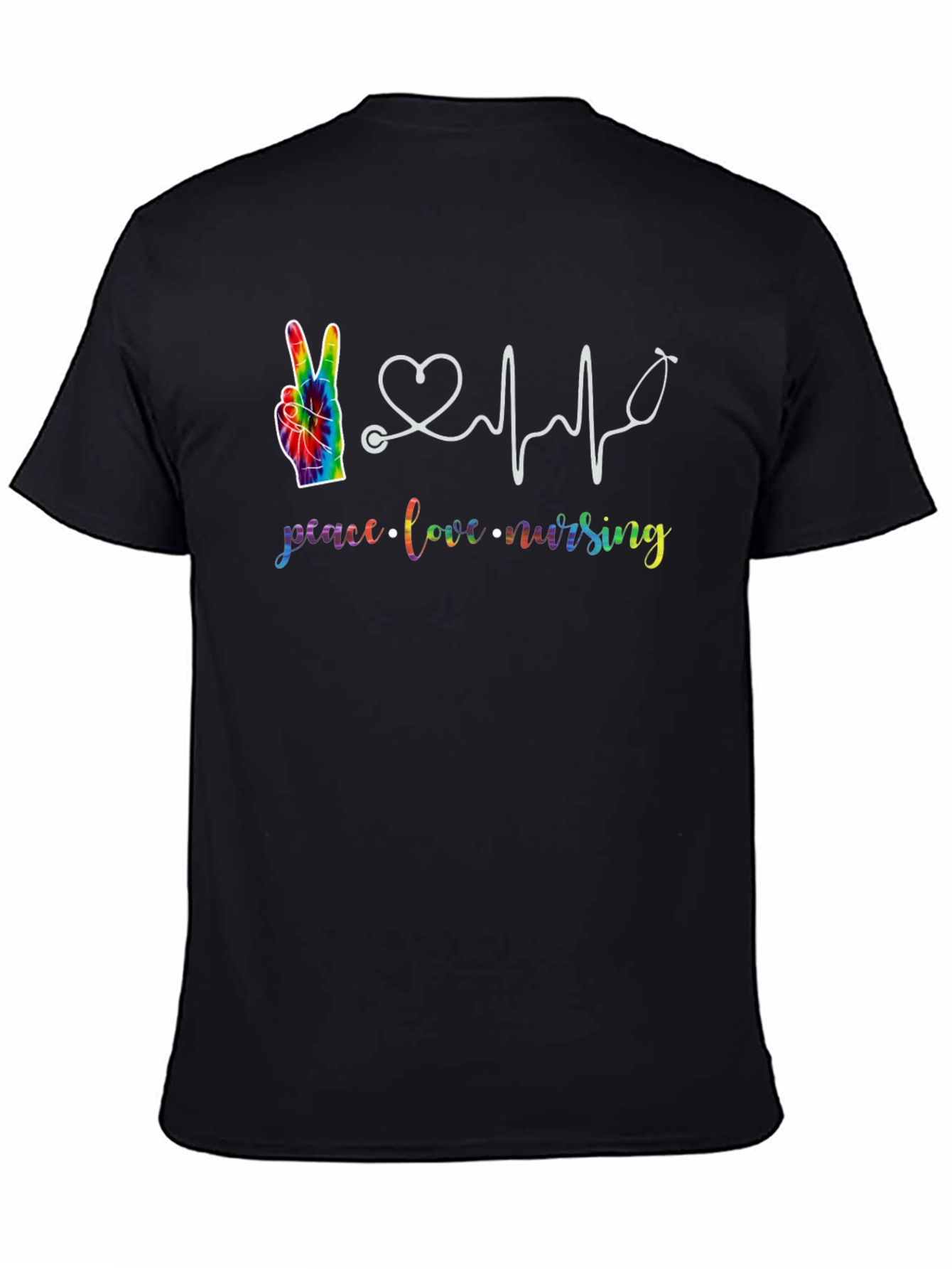 Peace Love Nursing T-Shirt Rainbow Tie-Dye Black
