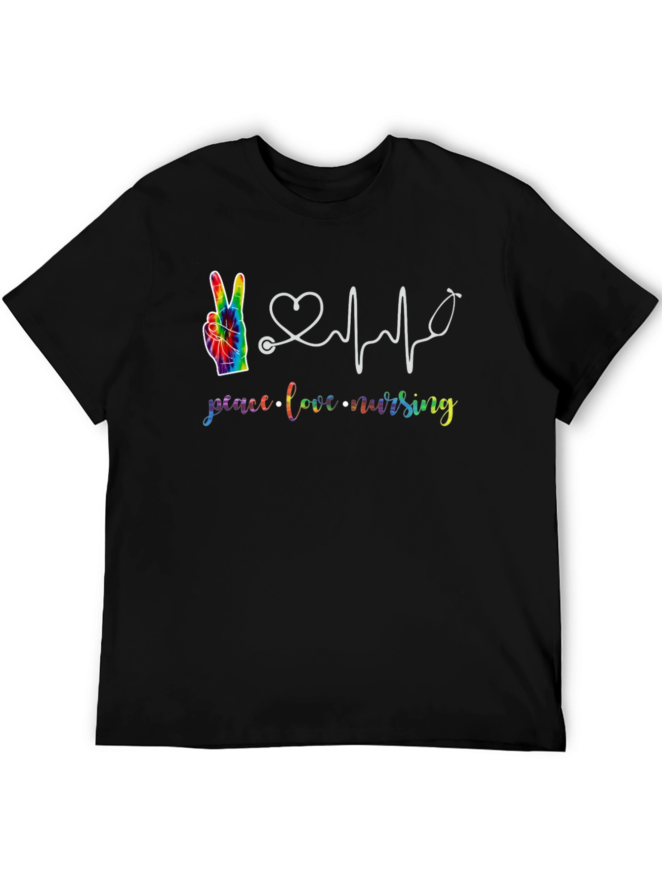 Peace Love Nursing T-Shirt Rainbow Tie-Dye Black