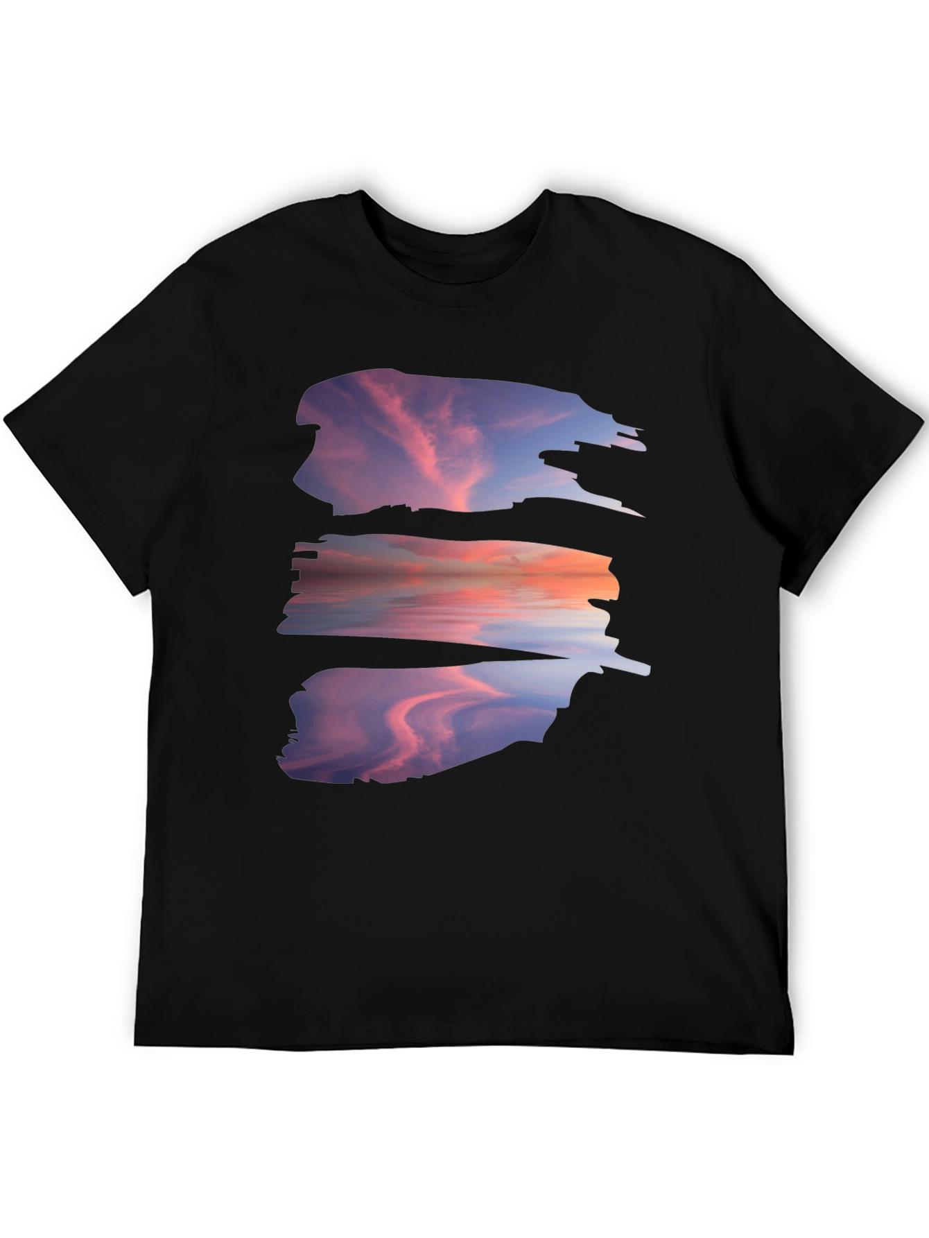 Sunset Reflection Graphic Tee - Black Cotton Blend
