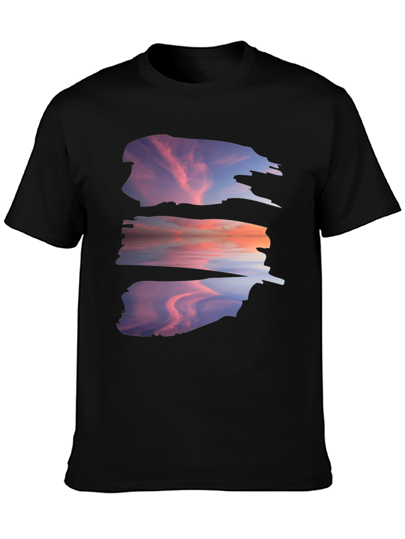 Sunset Reflection Graphic Tee - Black Cotton Blend