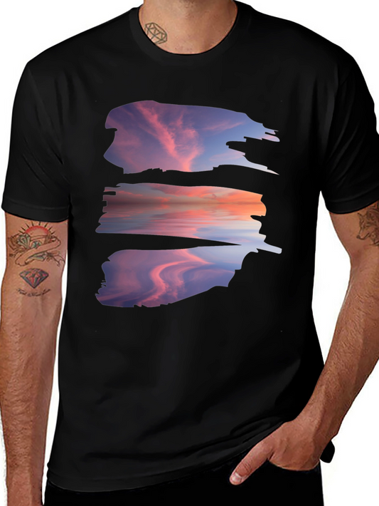 Sunset Reflection Graphic Tee - Black Cotton Blend
