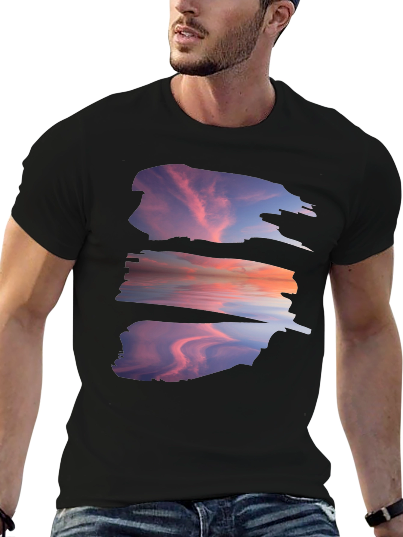Sunset Reflection Graphic Tee - Black Cotton Blend