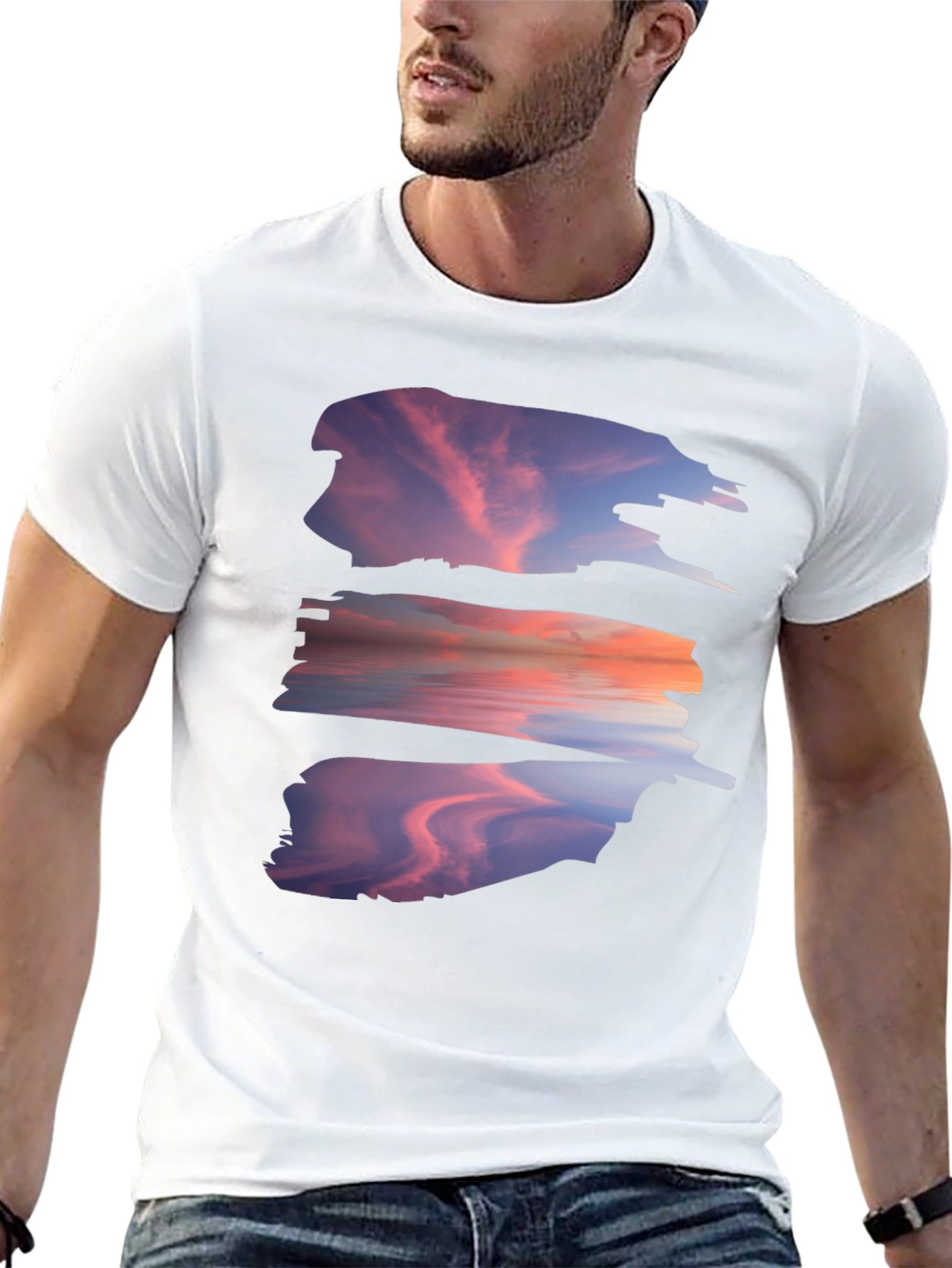 Sunset Reflection Graphic Tee - Black Cotton Blend