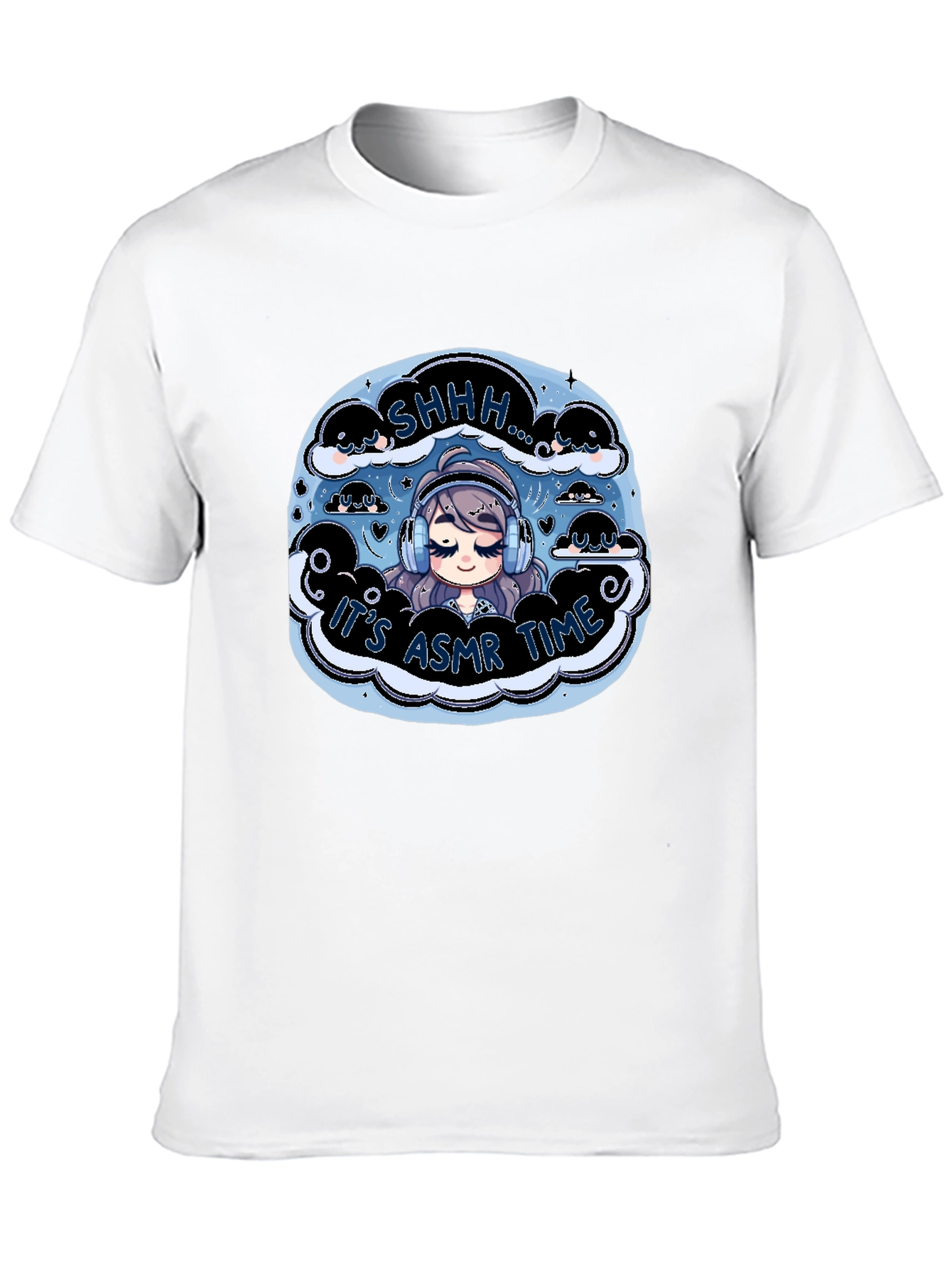 Its ASMR Time Black T-Shirt - Cute Anime Design