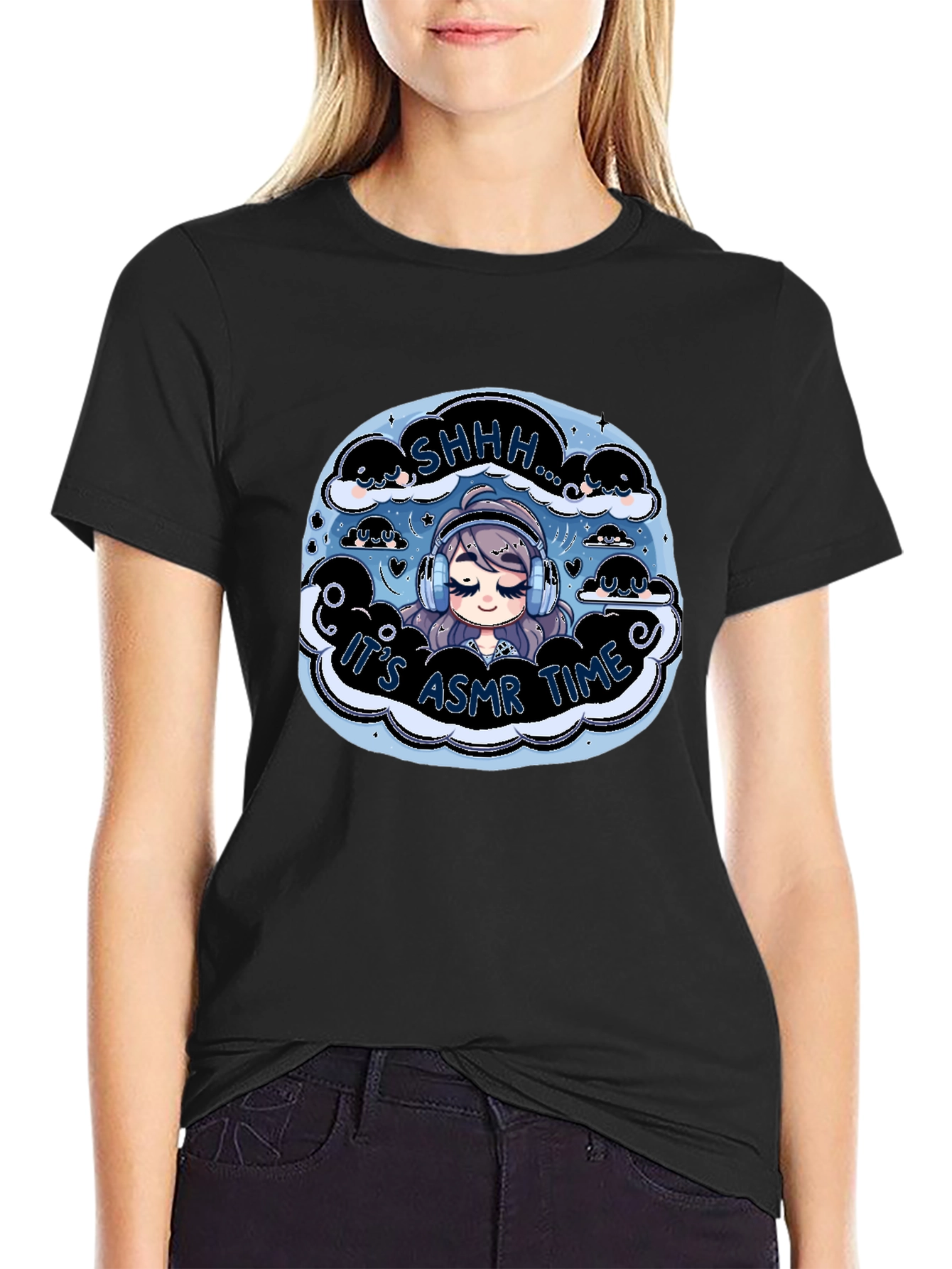 Its ASMR Time Black T-Shirt - Cute Anime Design