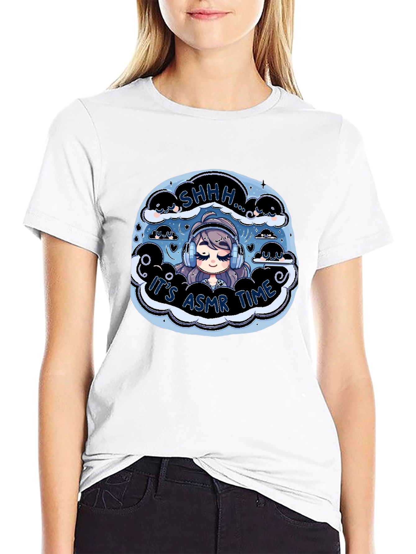 Its ASMR Time Black T-Shirt - Cute Anime Design