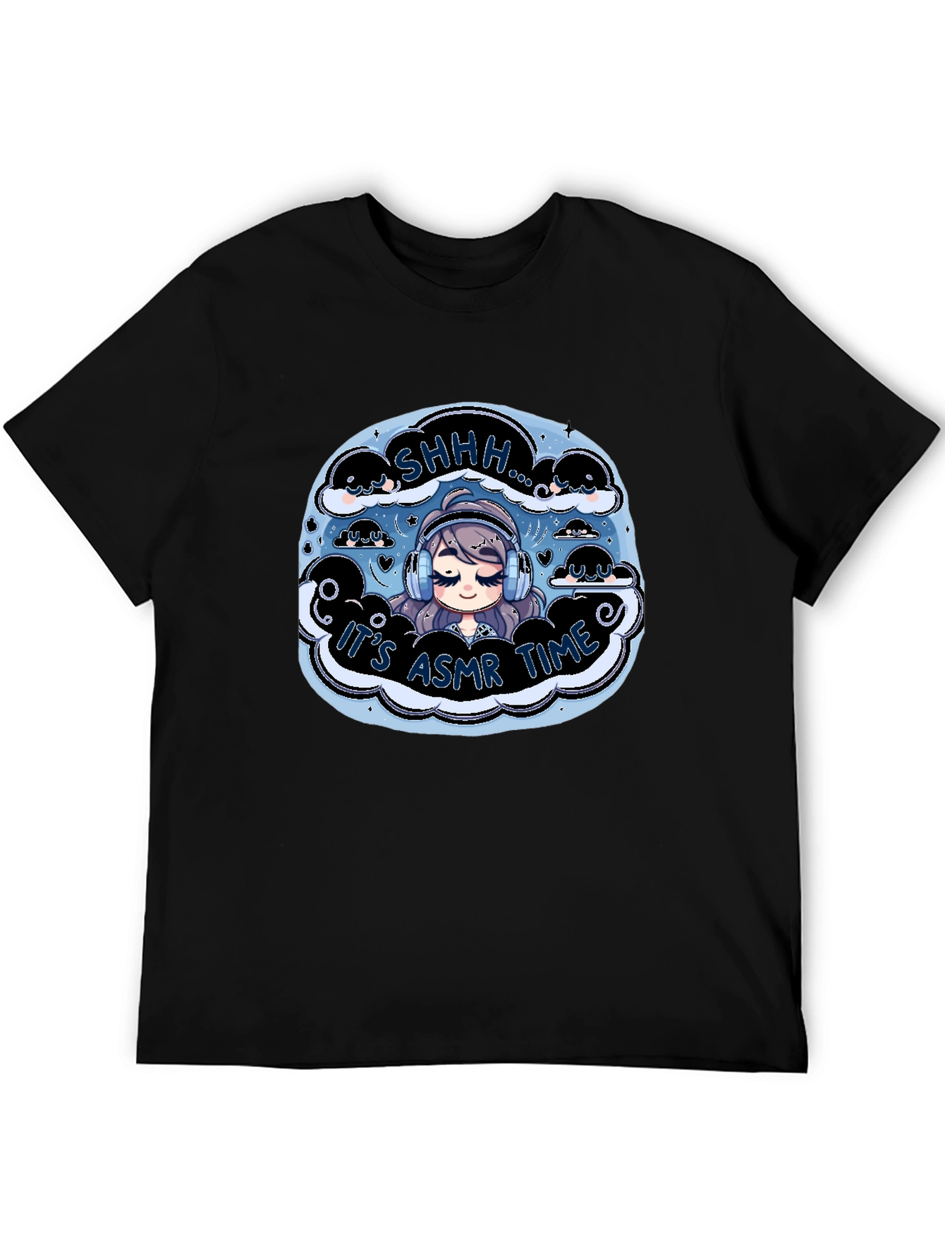 Its ASMR Time Black T-Shirt - Cute Anime Design