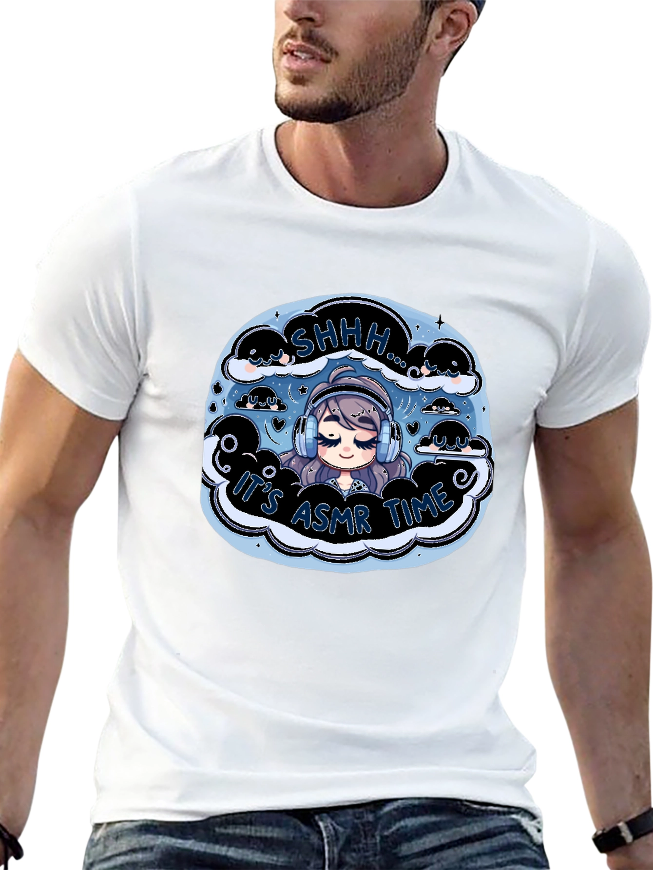 Its ASMR Time Black T-Shirt - Cute Anime Design