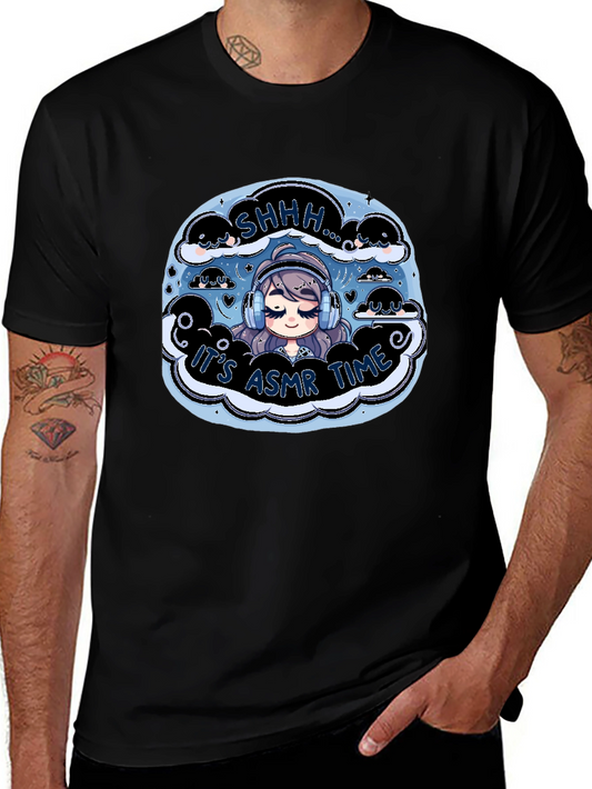 Its ASMR Time Black T-Shirt - Cute Anime Design