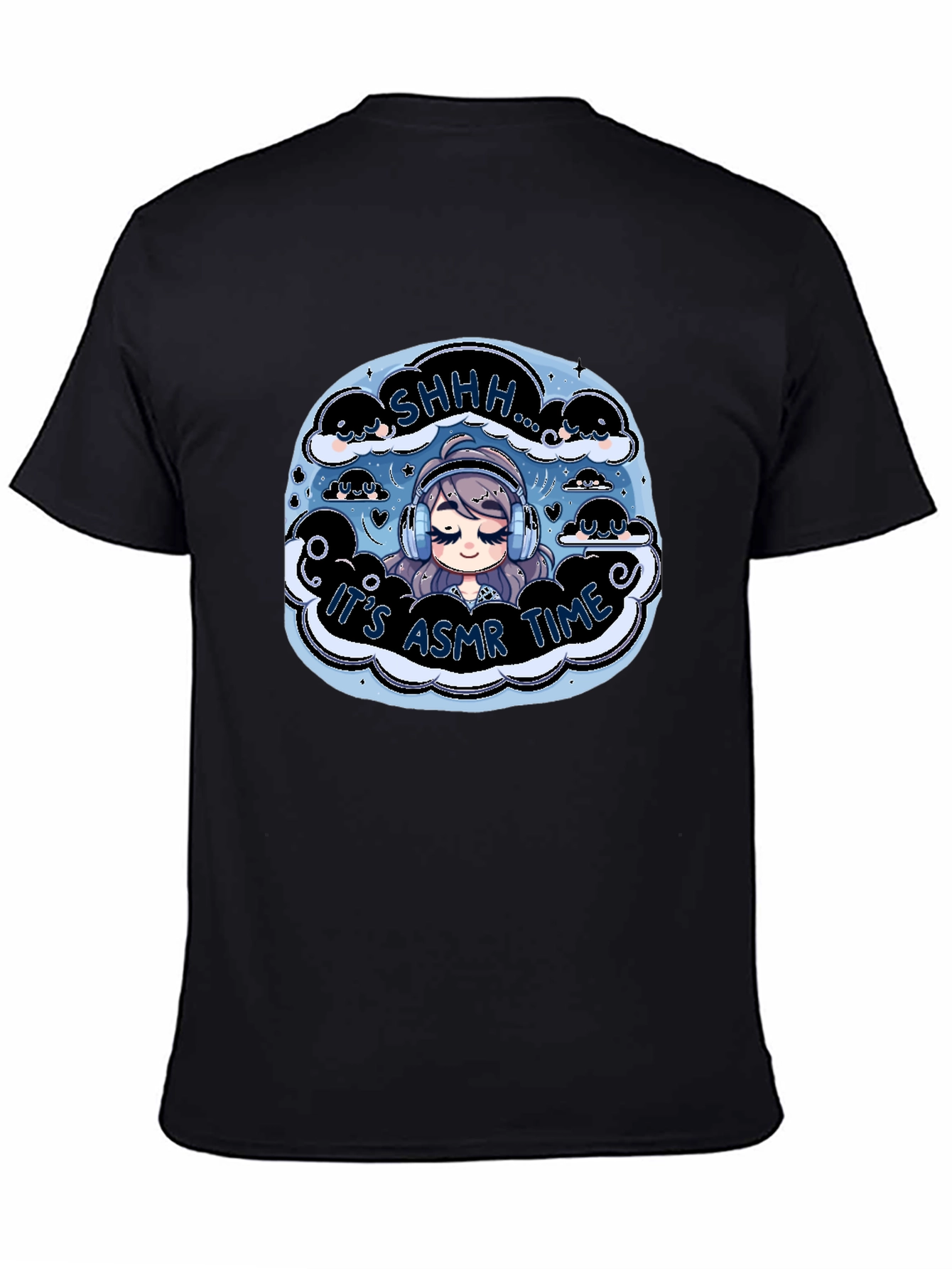 Its ASMR Time Black T-Shirt - Cute Anime Design