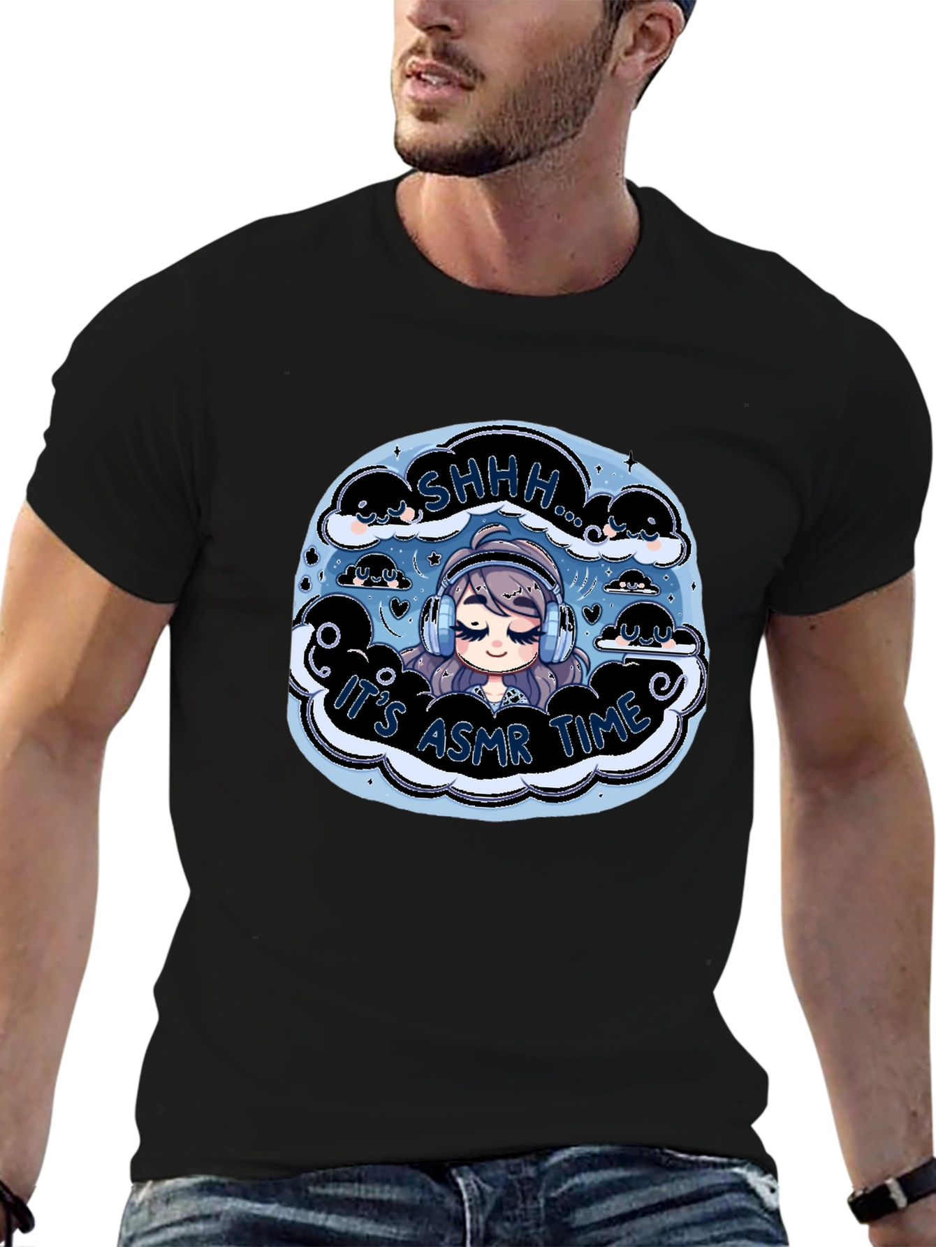 Its ASMR Time Black T-Shirt - Cute Anime Design
