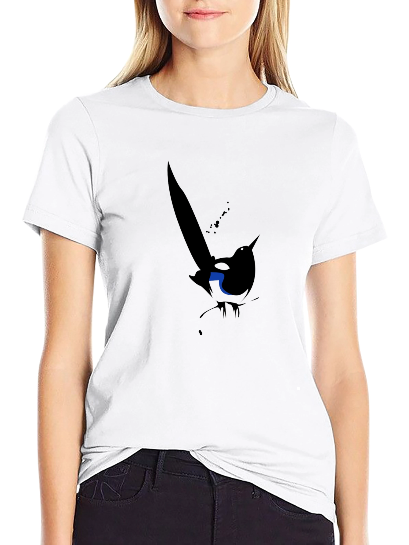 Abstract Magpie Graphic Tee - Black Cotton Blend