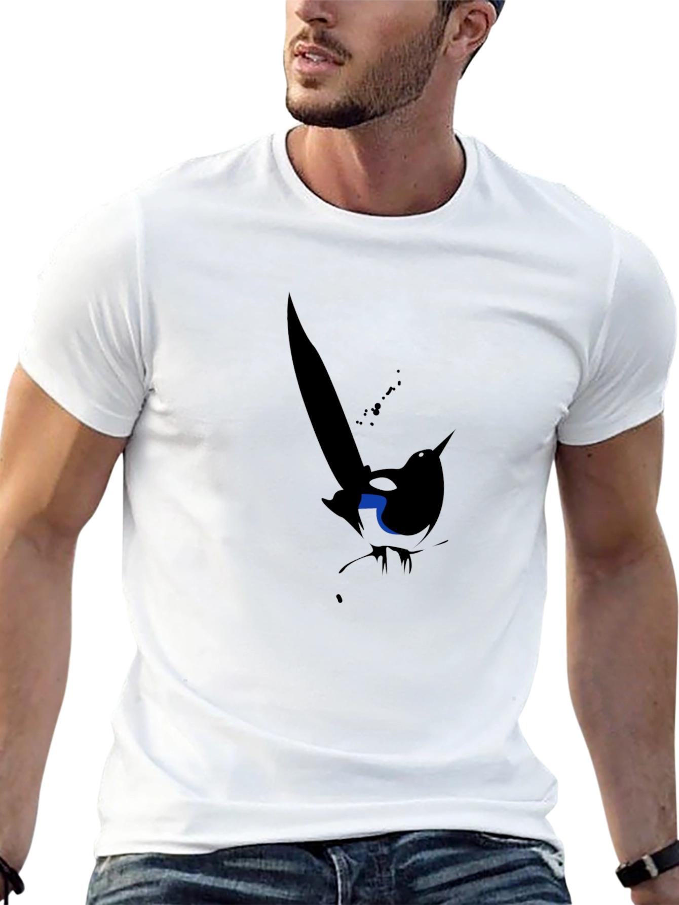 Abstract Magpie Graphic Tee - Black Cotton Blend