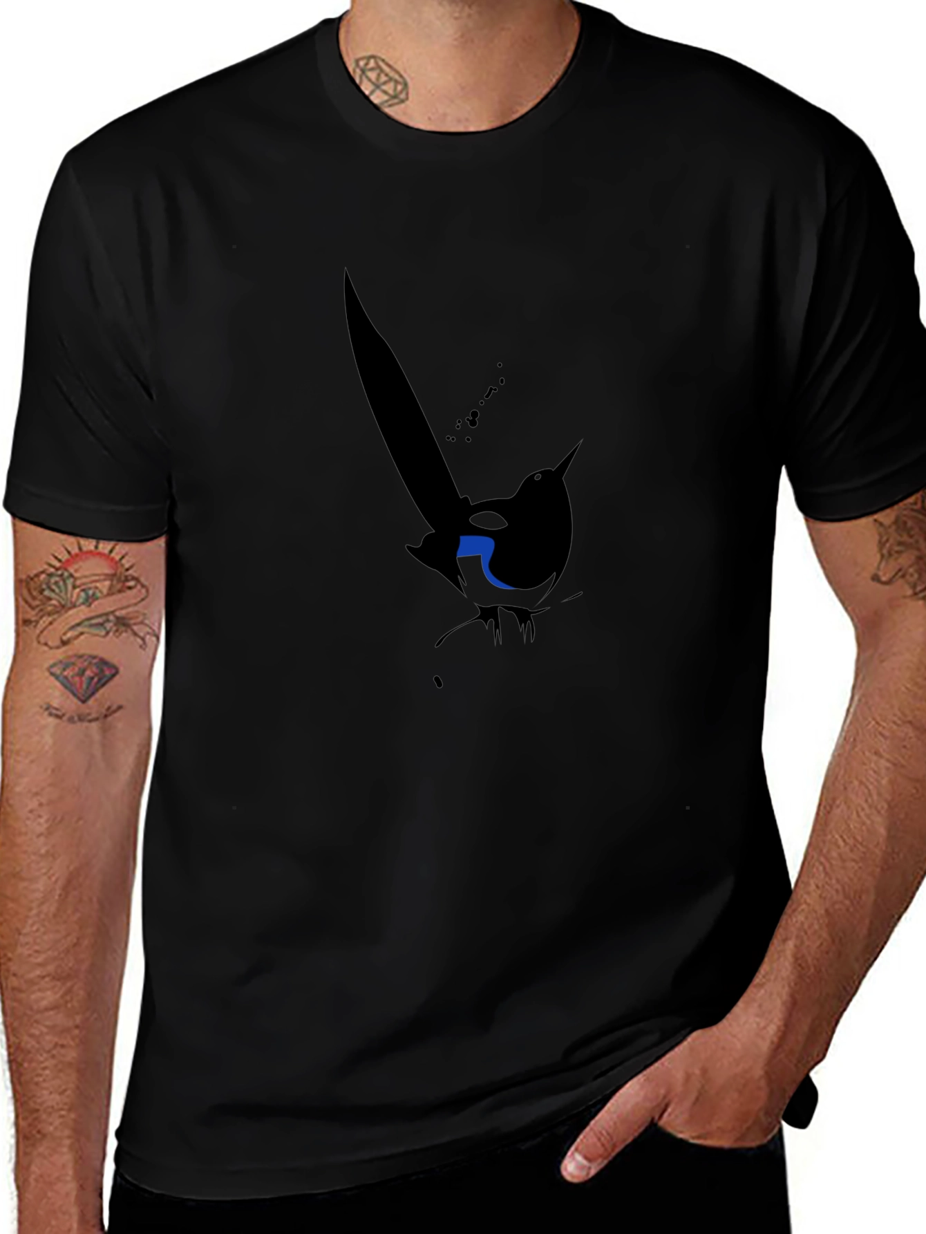 Abstract Magpie Graphic Tee - Black Cotton Blend