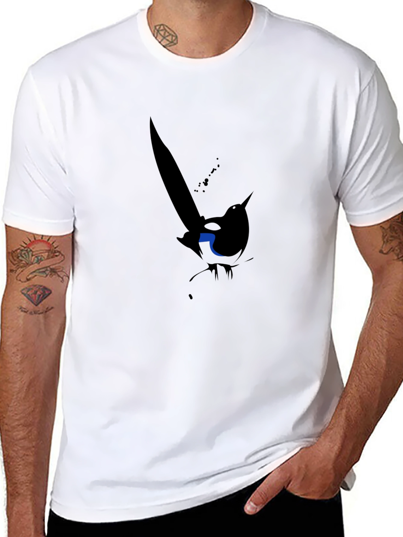 Abstract Magpie Graphic Tee - Black Cotton Blend