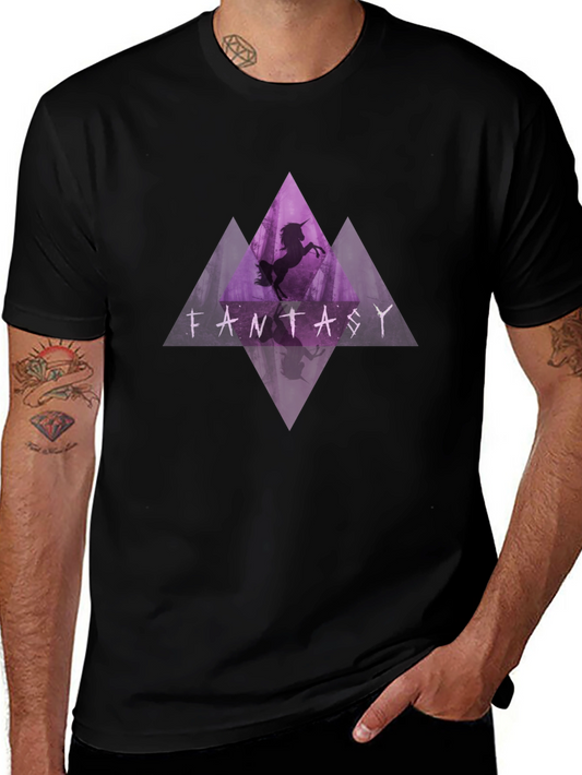 Fantasy Unicorn Graphic Tee - Black Cotton T-Shirt