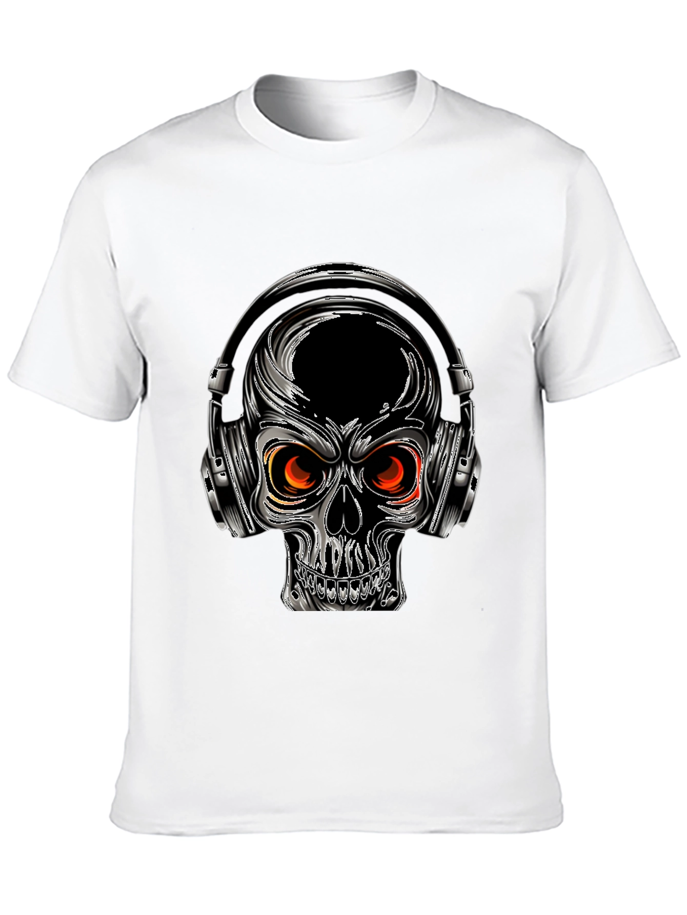 Skull with Headphones Graphic Tee - Black
