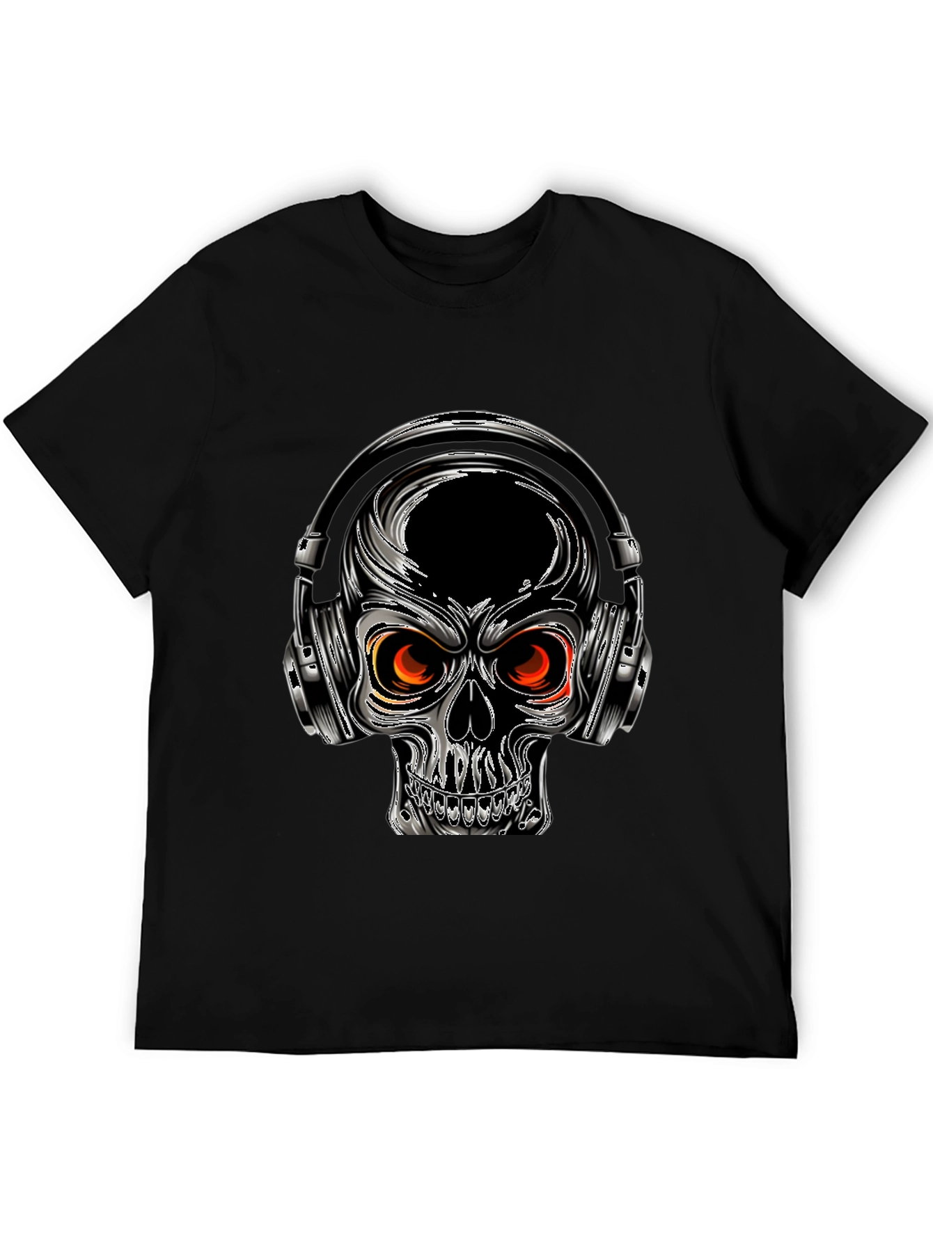Skull with Headphones Graphic Tee - Black