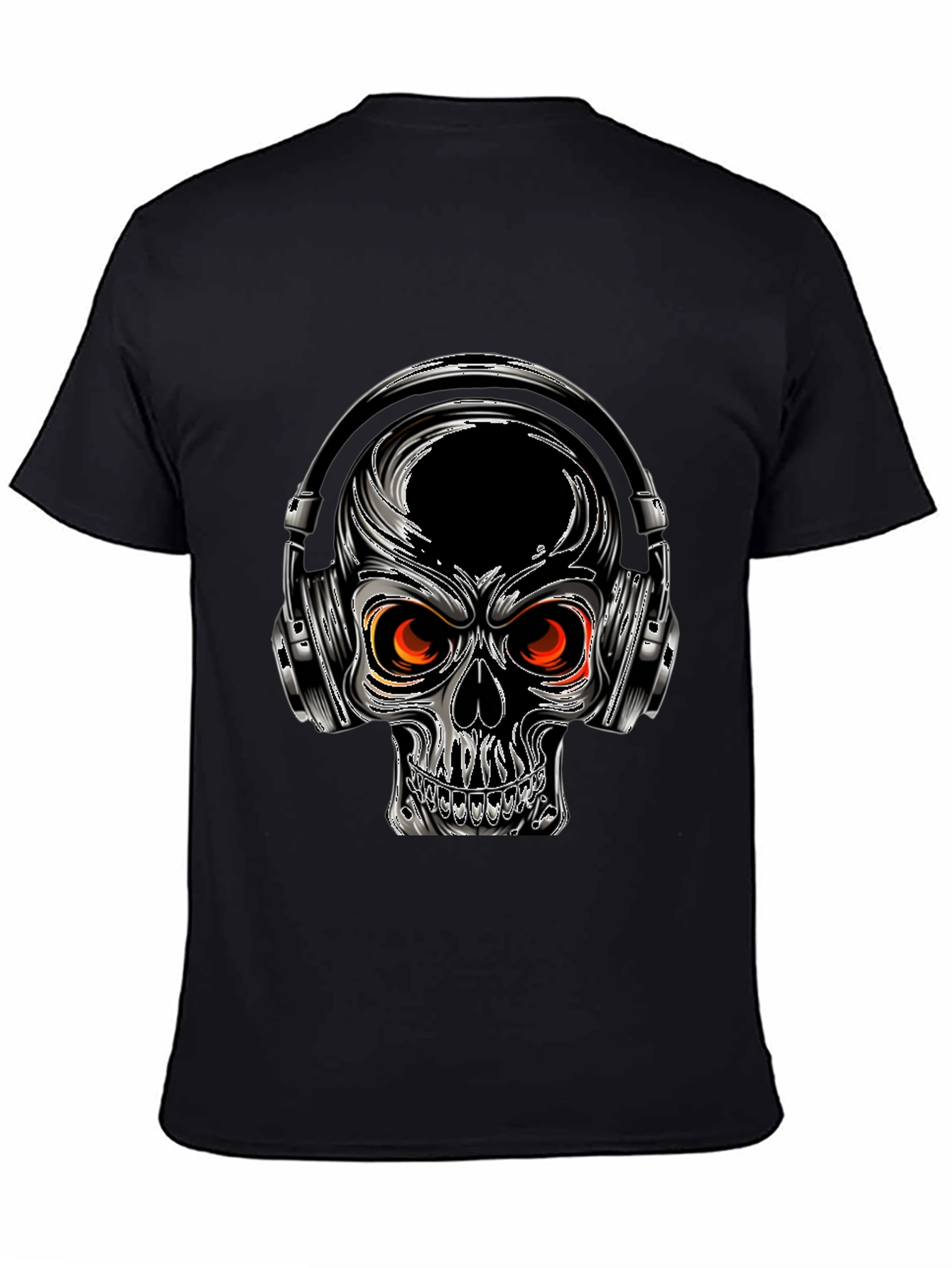 Skull with Headphones Graphic Tee - Black