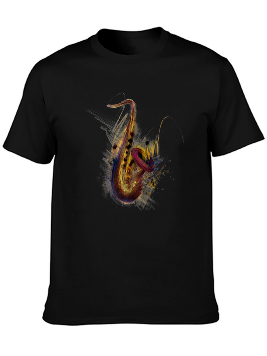 Saxophone Graphic Print Black T-Shirt