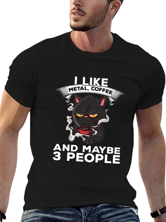 Metal Coffee Cat Graphic T-Shirt