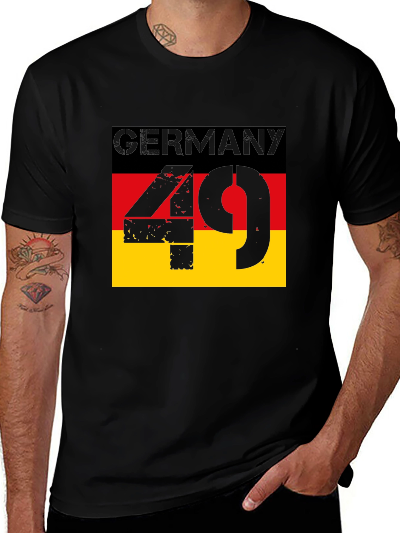 Germany Flag 49 T-Shirt - Black Graphic Tee