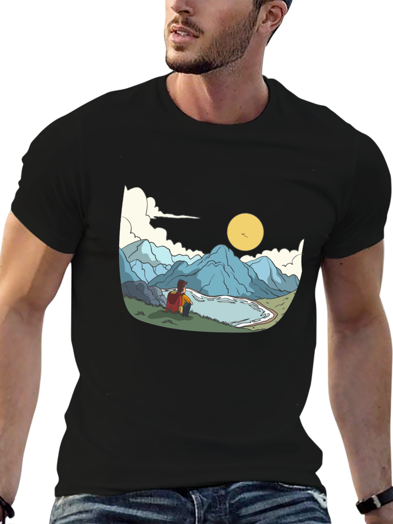 Mountain View Graphic Tee - Black Cotton Casual Shirt