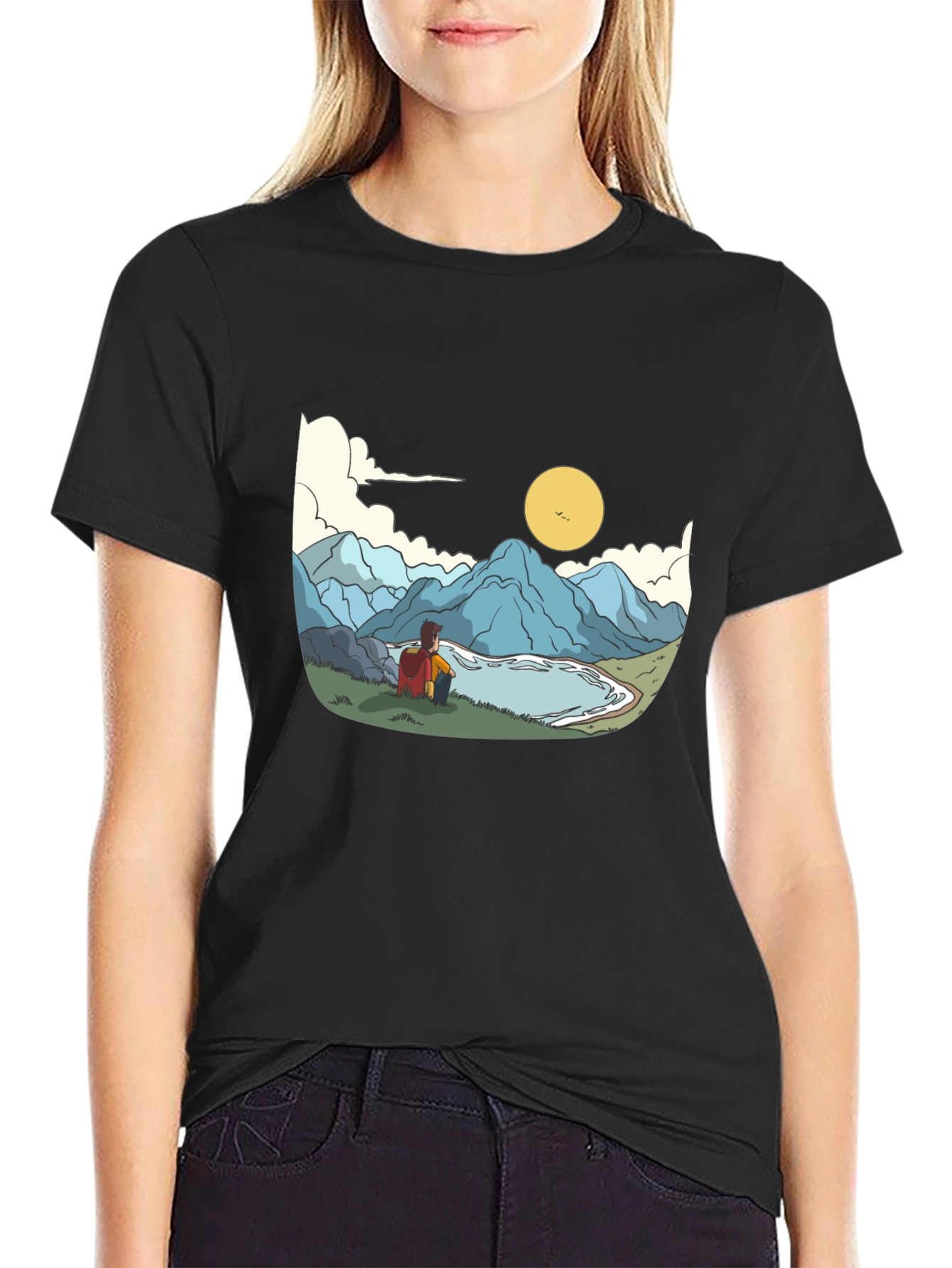 Mountain View Graphic Tee - Black Cotton Casual Shirt