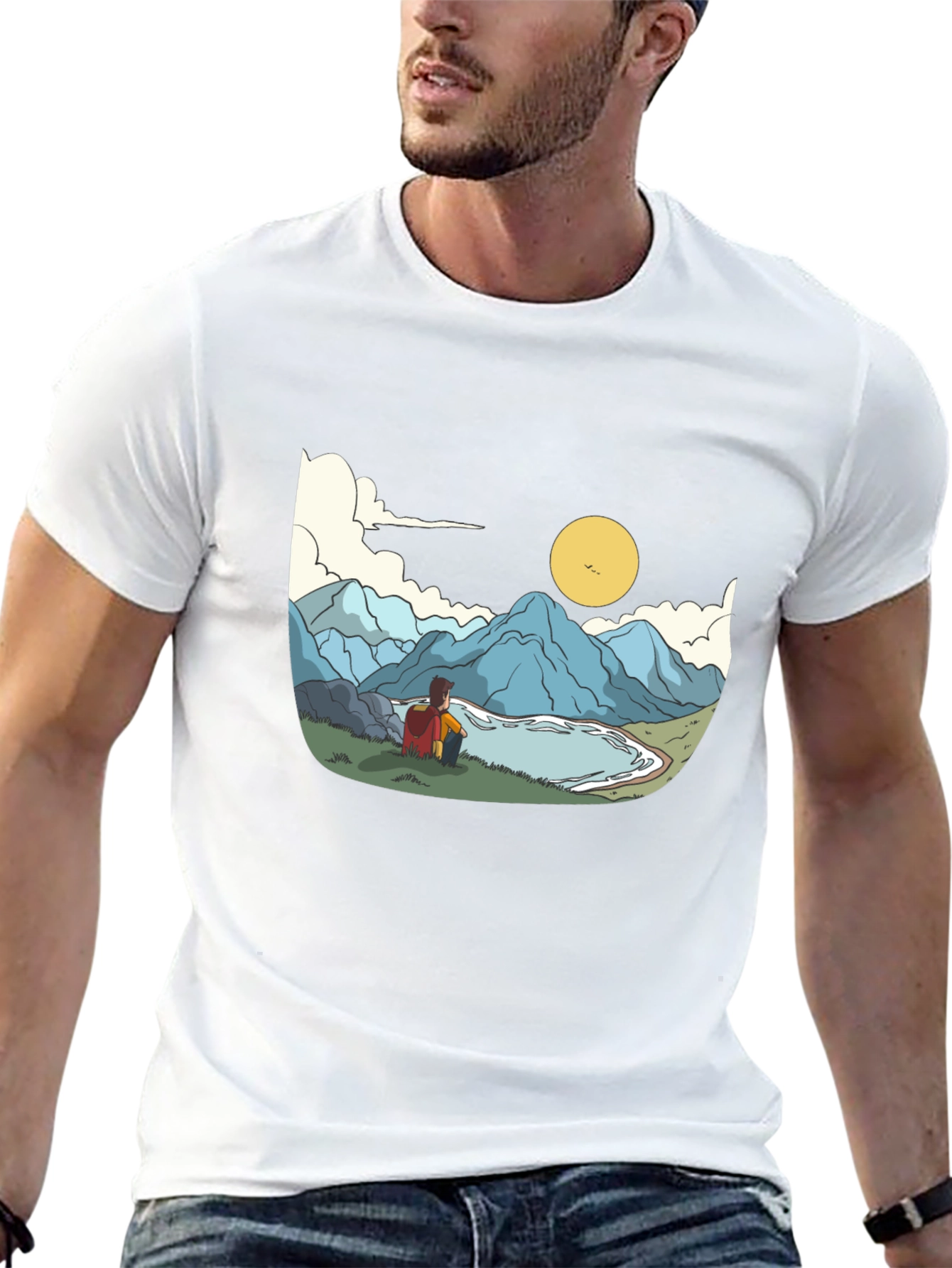 Mountain View Graphic Tee - Black Cotton Casual Shirt