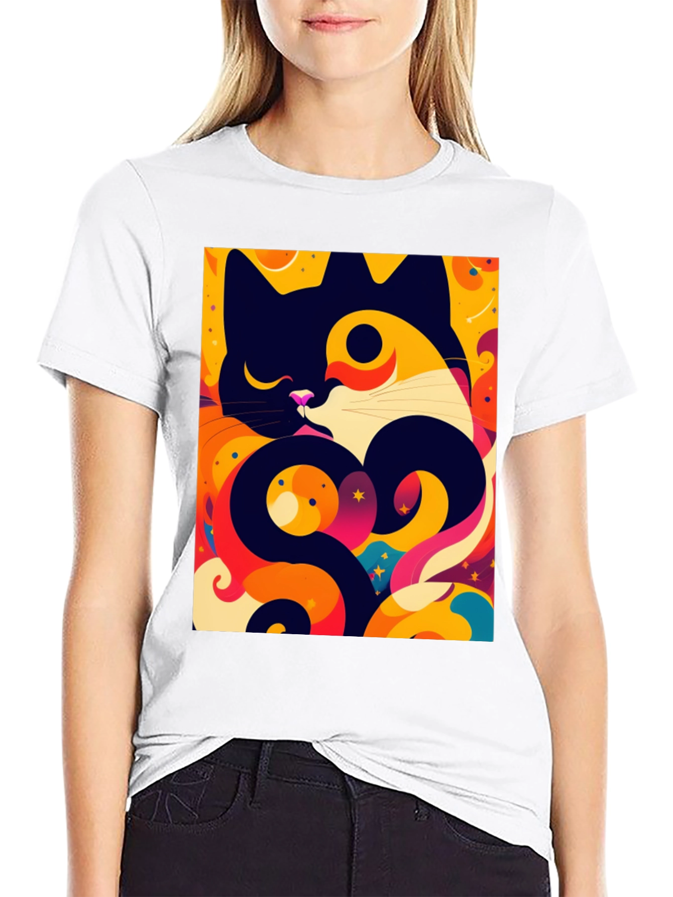 Abstract Cat Graphic Tee - Artistic Style
