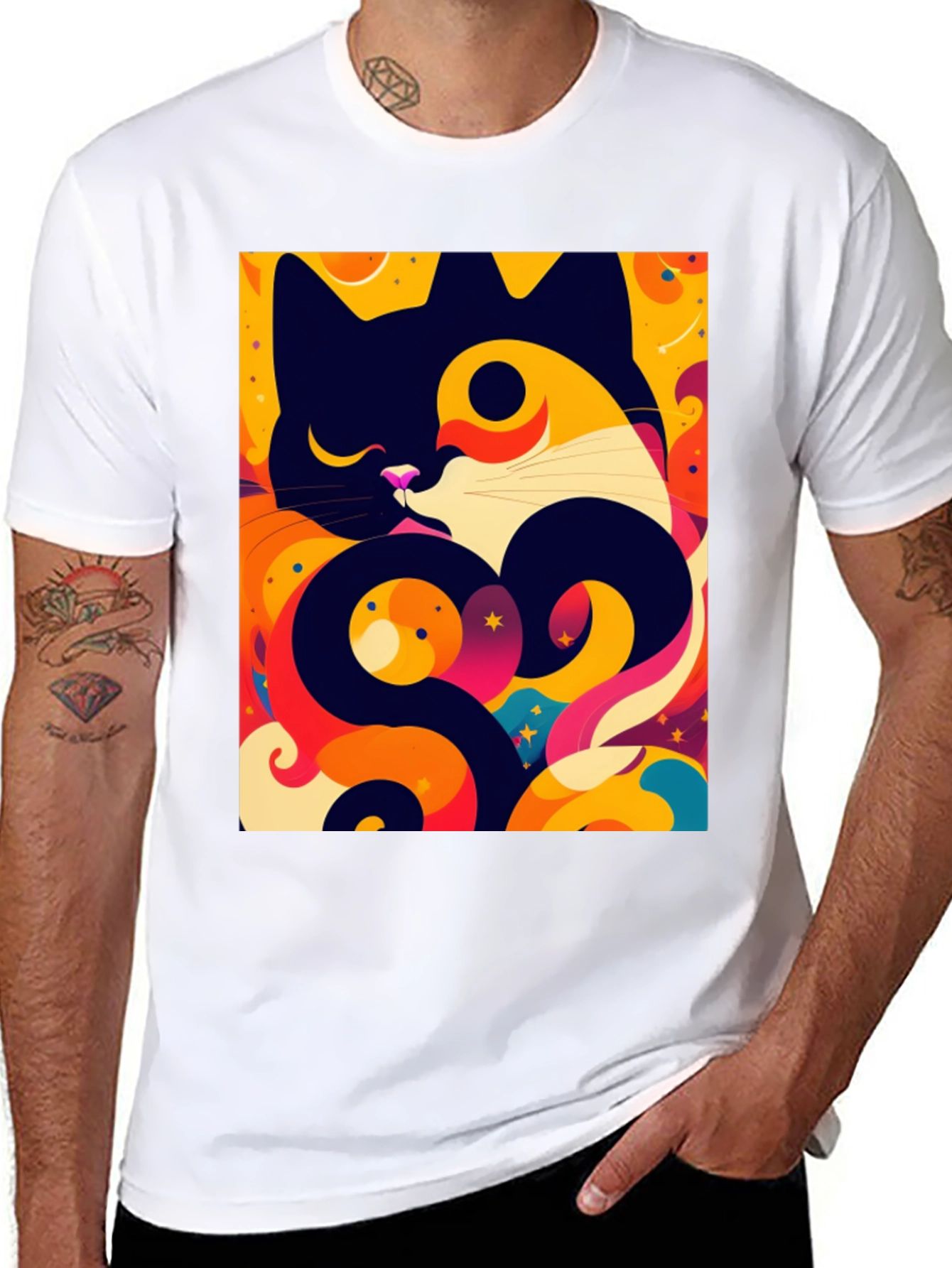 Abstract Cat Graphic Tee - Artistic Style