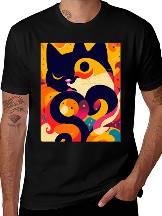 Abstract Cat Graphic Tee - Artistic Style