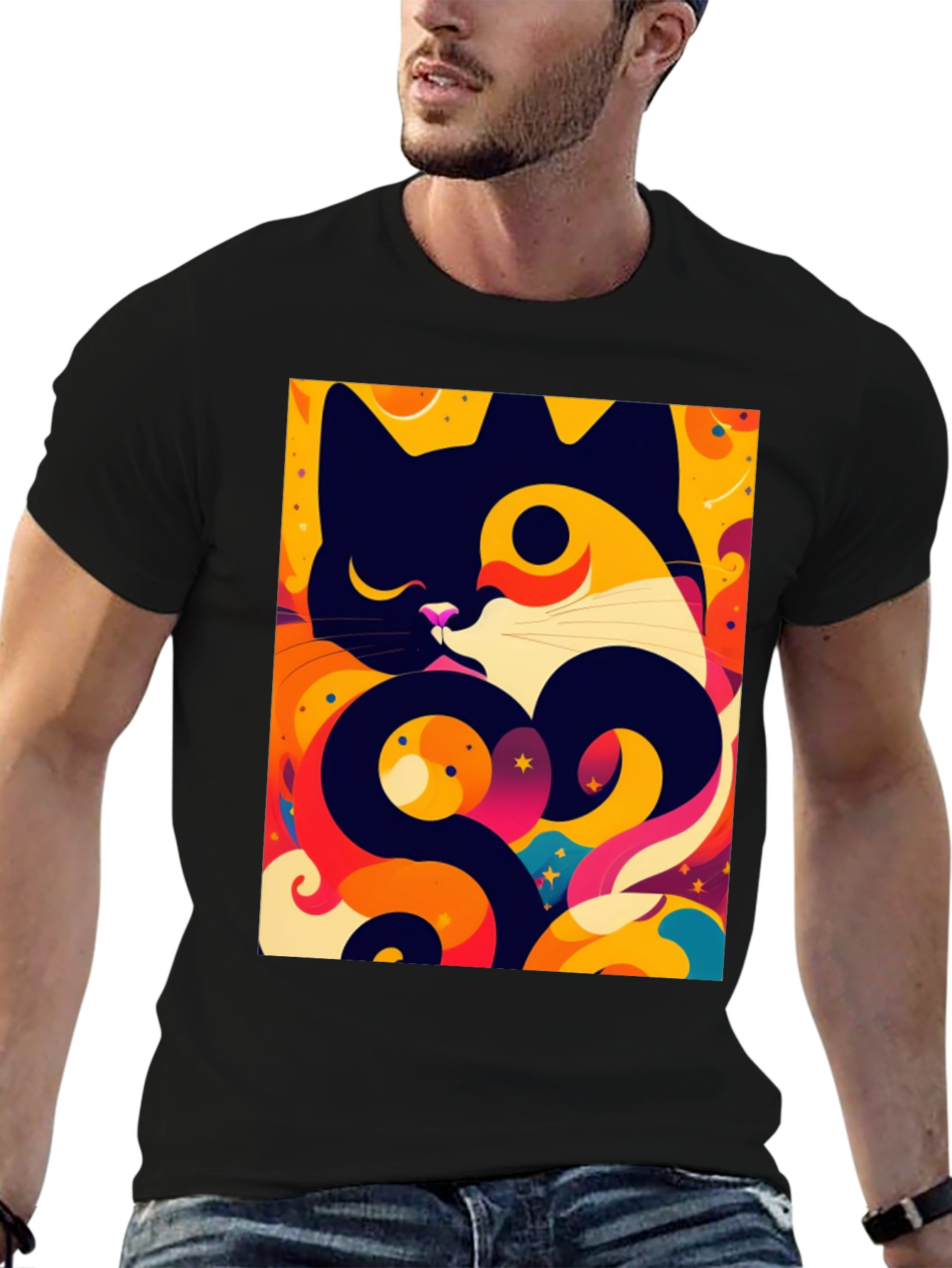 Abstract Cat Graphic Tee - Artistic Style