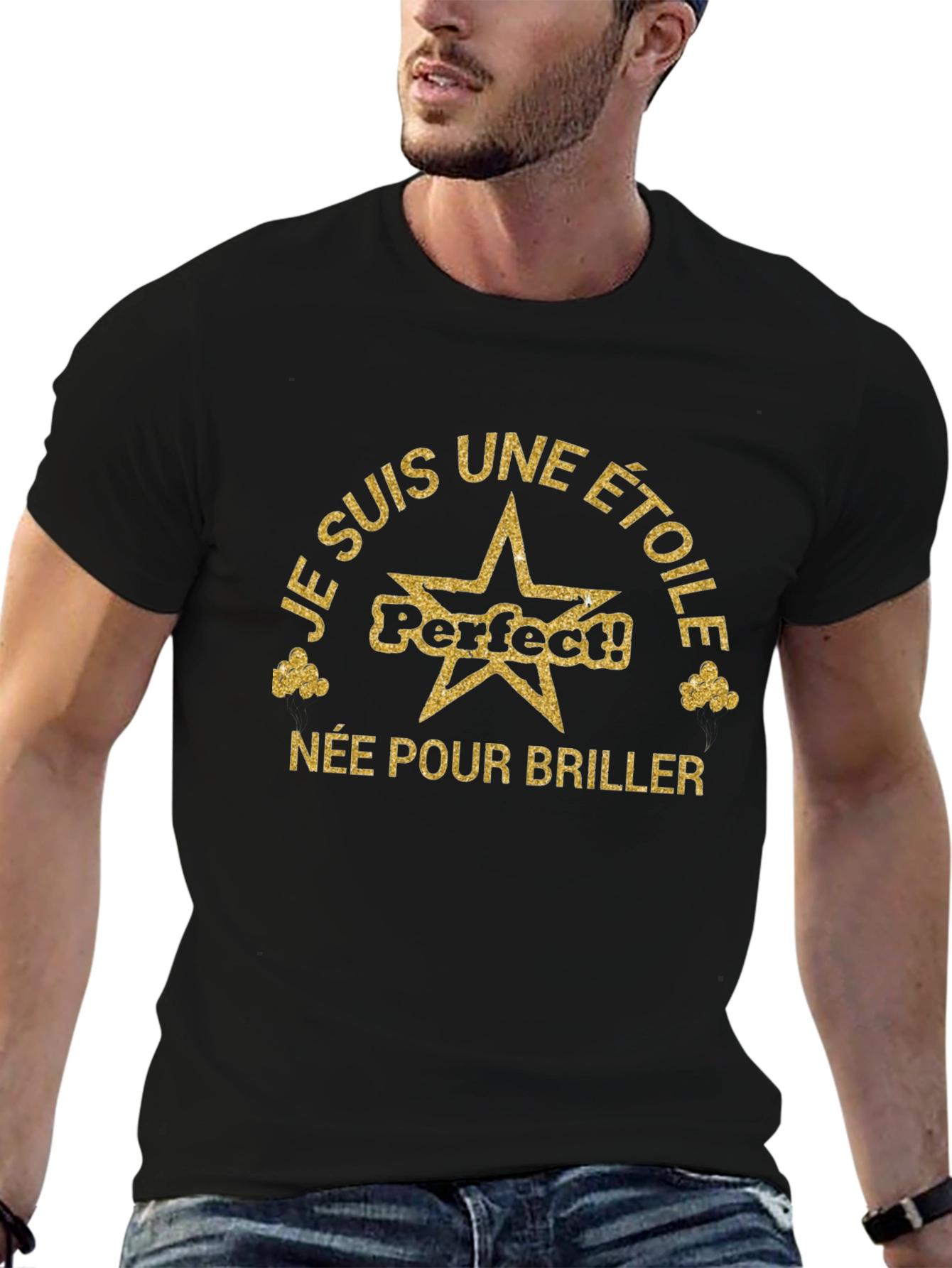 Black Tee with Je Suis Une Etoile Design