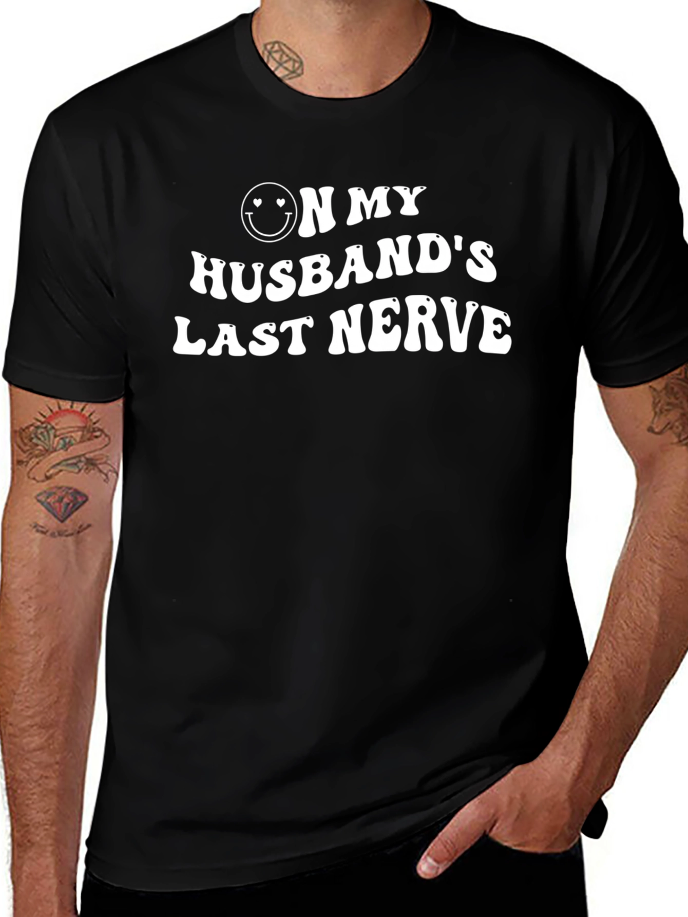 On My Husbands Last Nerve Black T-Shirt