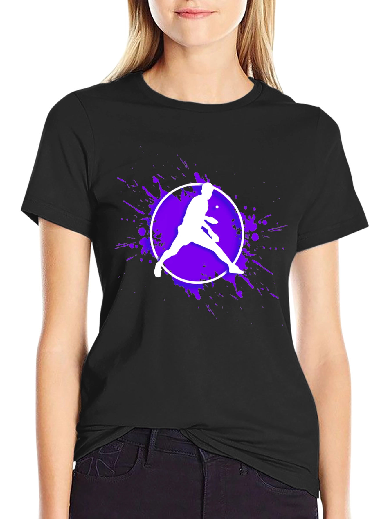 Black Tennis Player Graphic T-Shirt