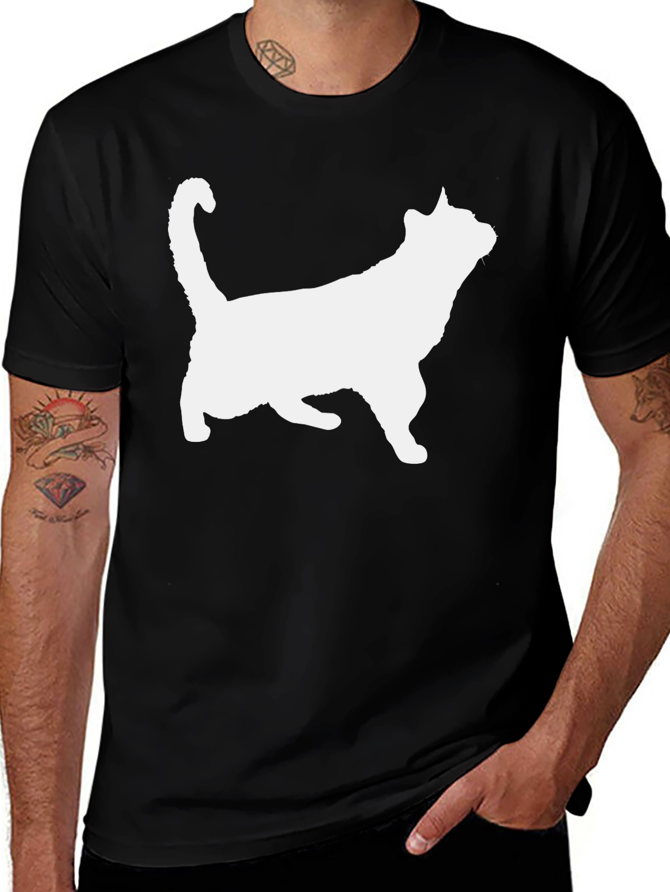 Cat Silhouette Graphic Tee - Black