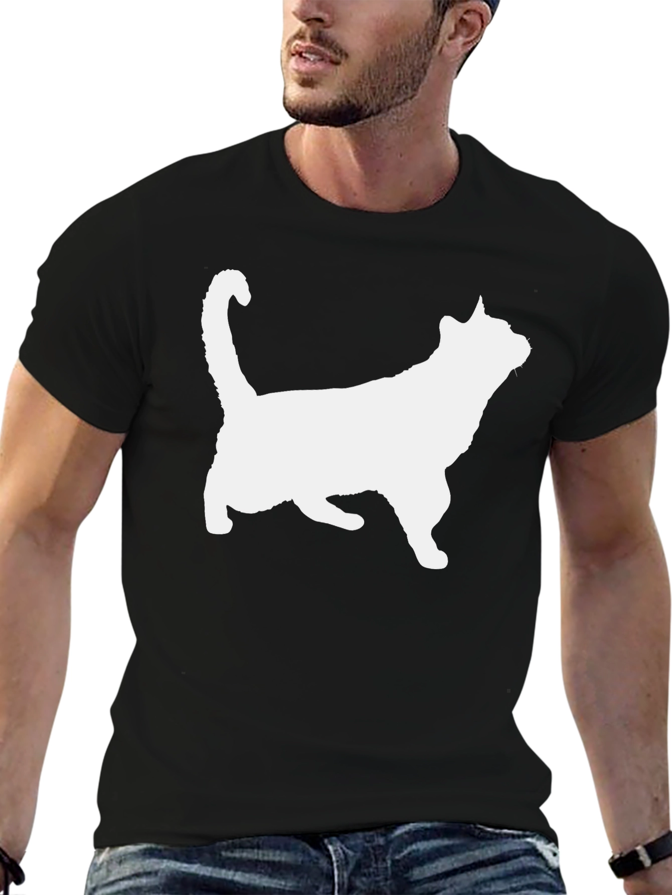 Cat Silhouette Graphic Tee - Black