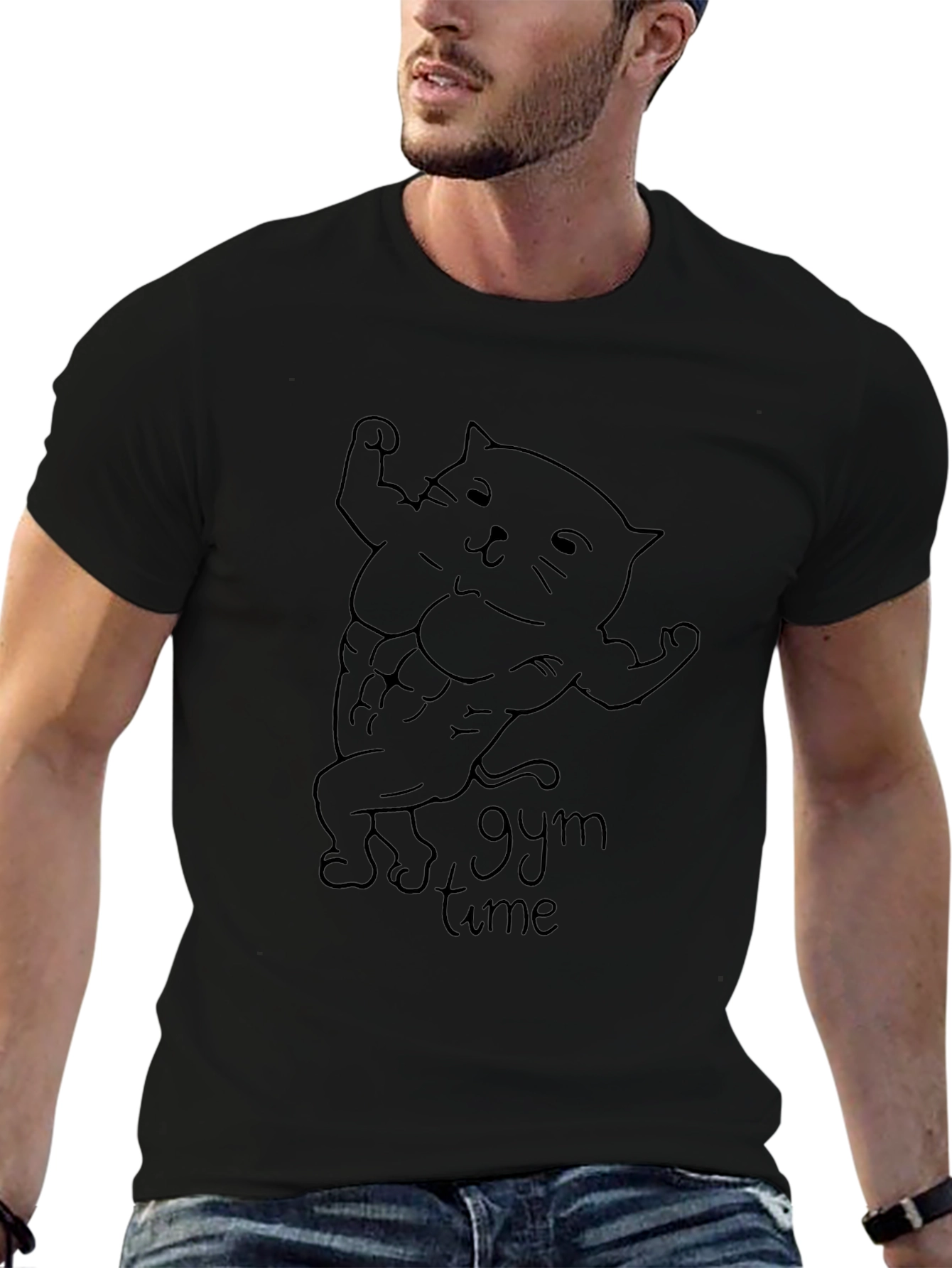 Gym Time Cat Graphic Tee - Black