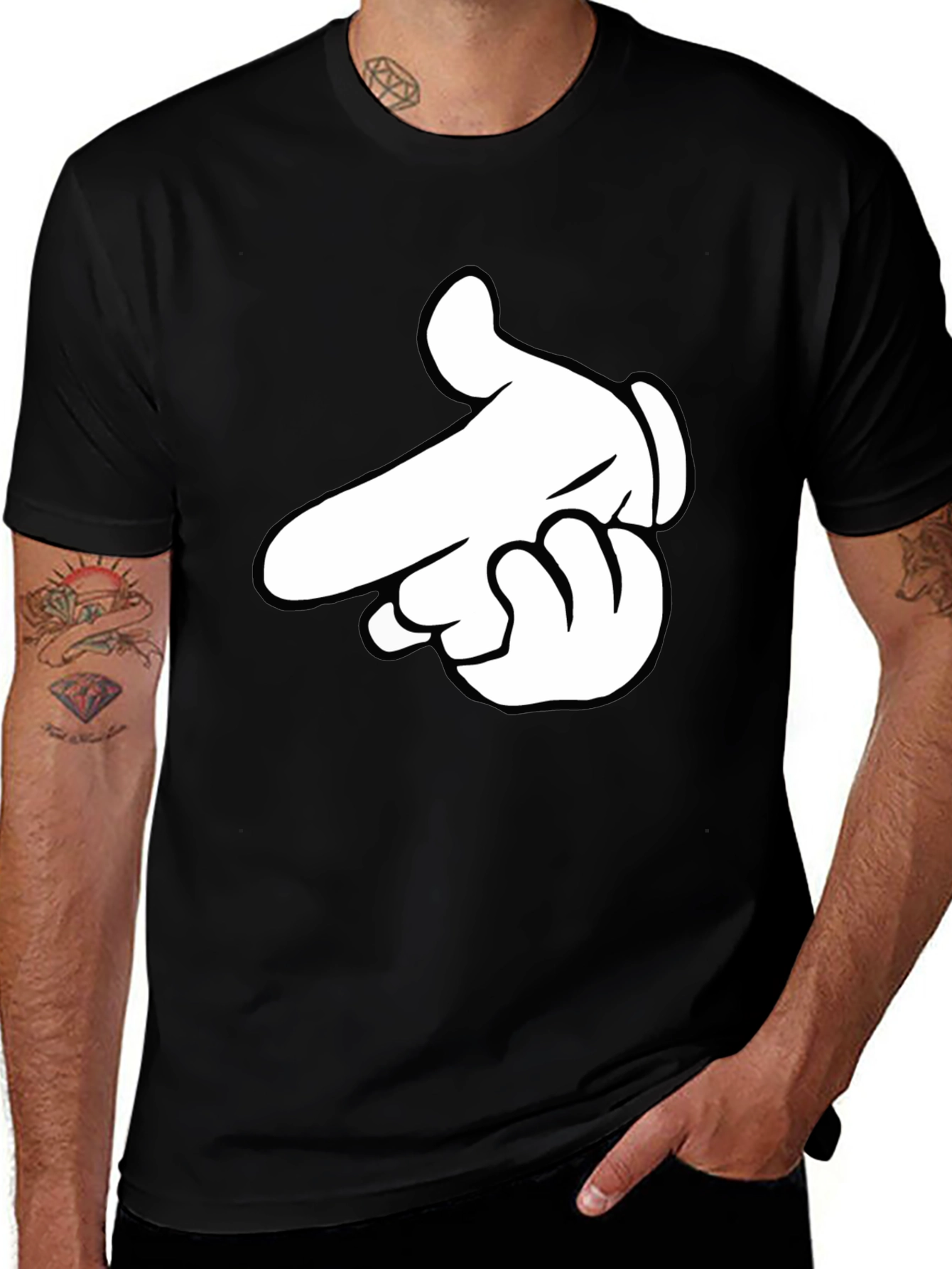 Cartoon Hand Gesture Black T-Shirt