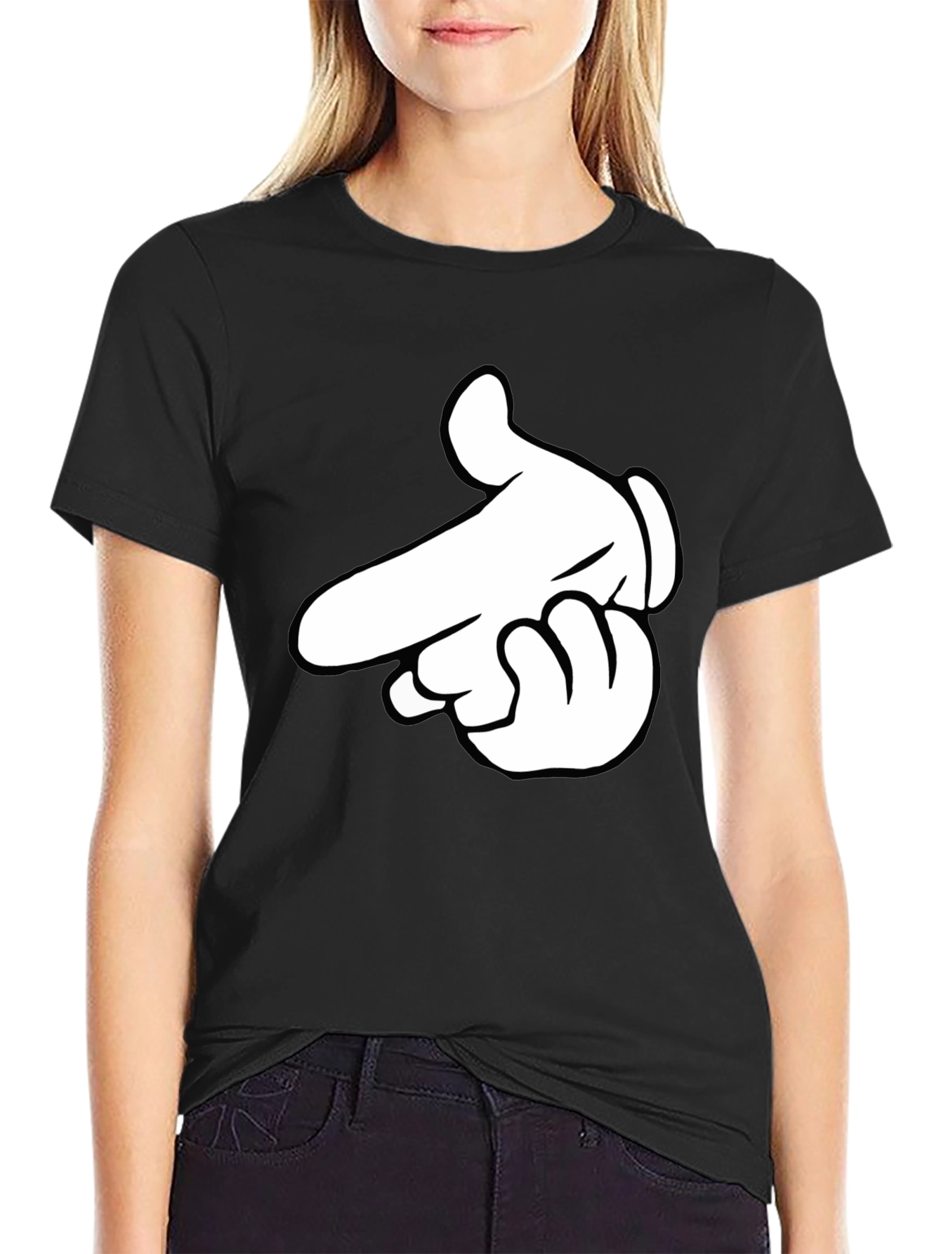 Cartoon Hand Gesture Black T-Shirt