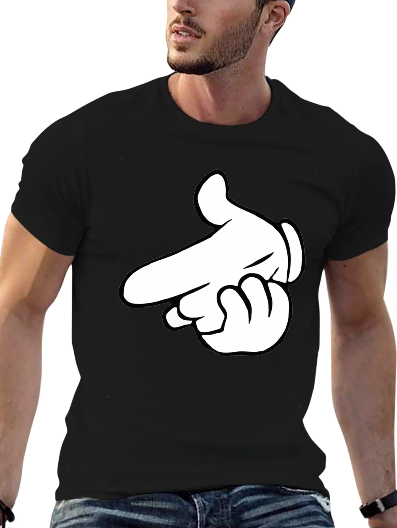 Cartoon Hand Gesture Black T-Shirt