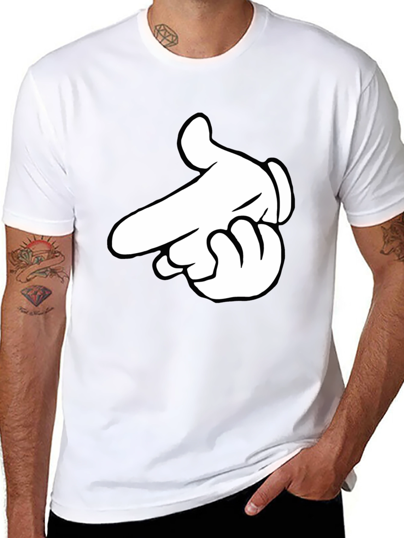 Cartoon Hand Gesture Black T-Shirt