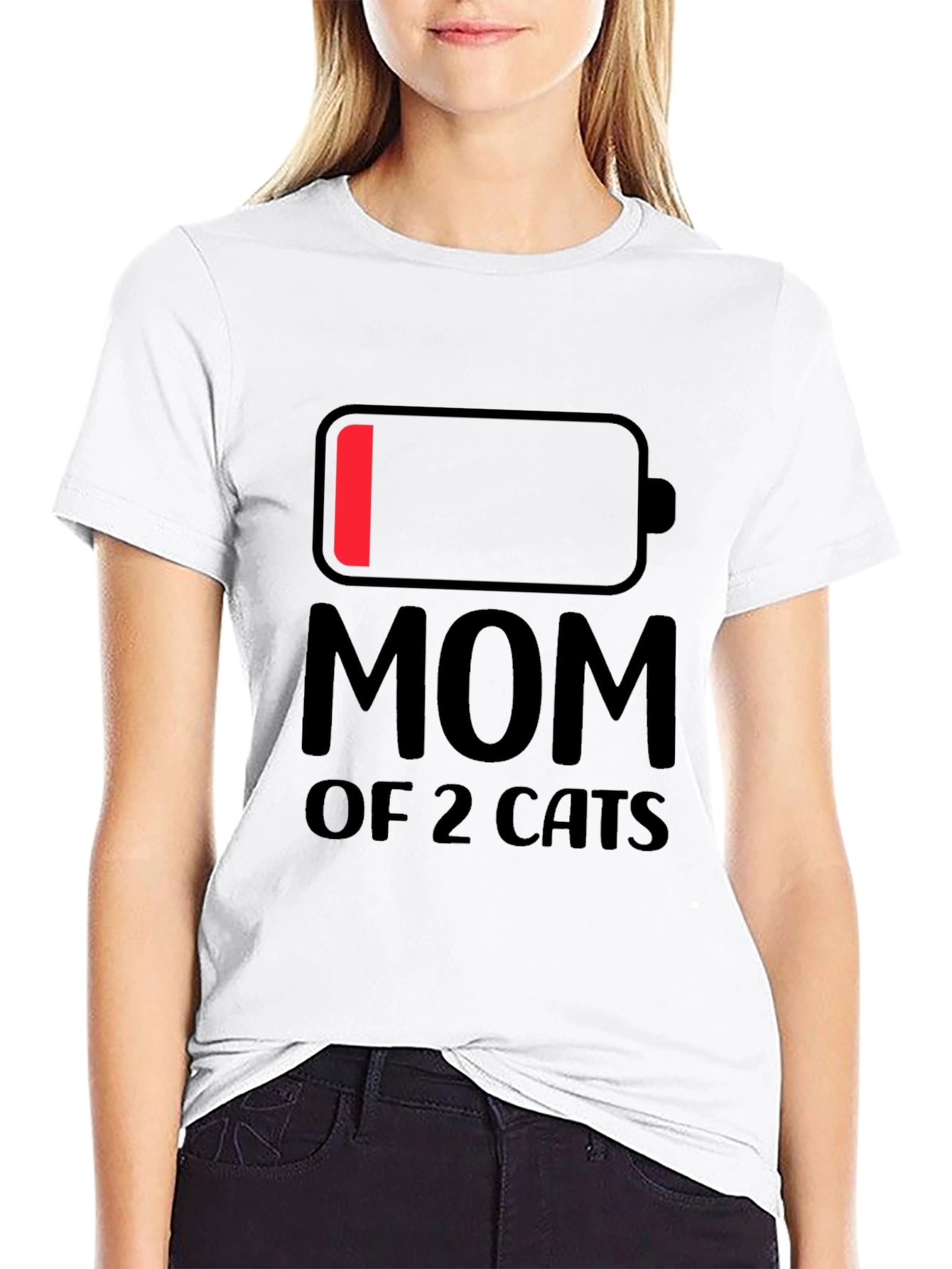 Mom of 2 Cats T-Shirt Low Battery Funny Tee
