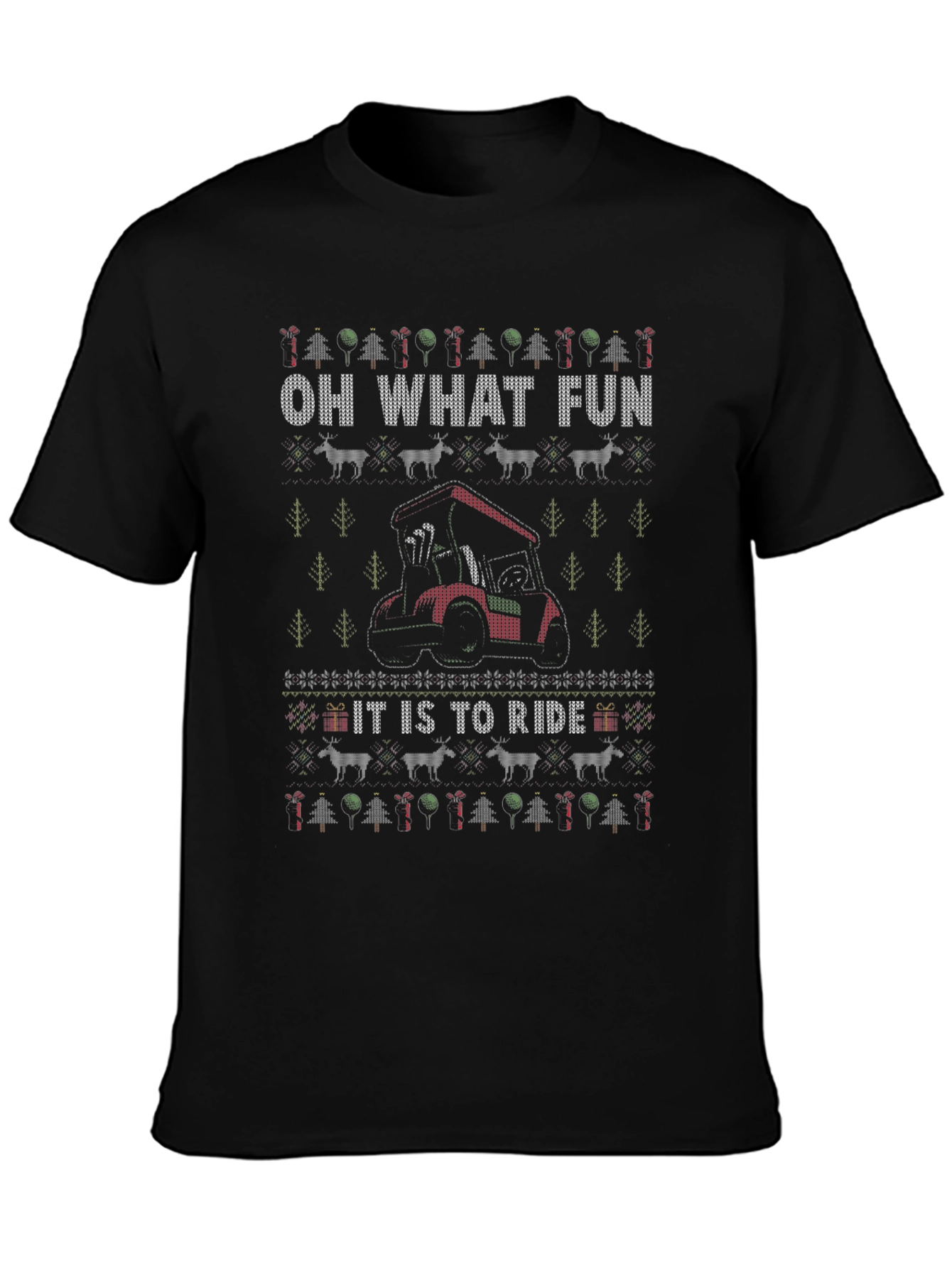 Festive Golf Cart Ugly Christmas T-Shirt