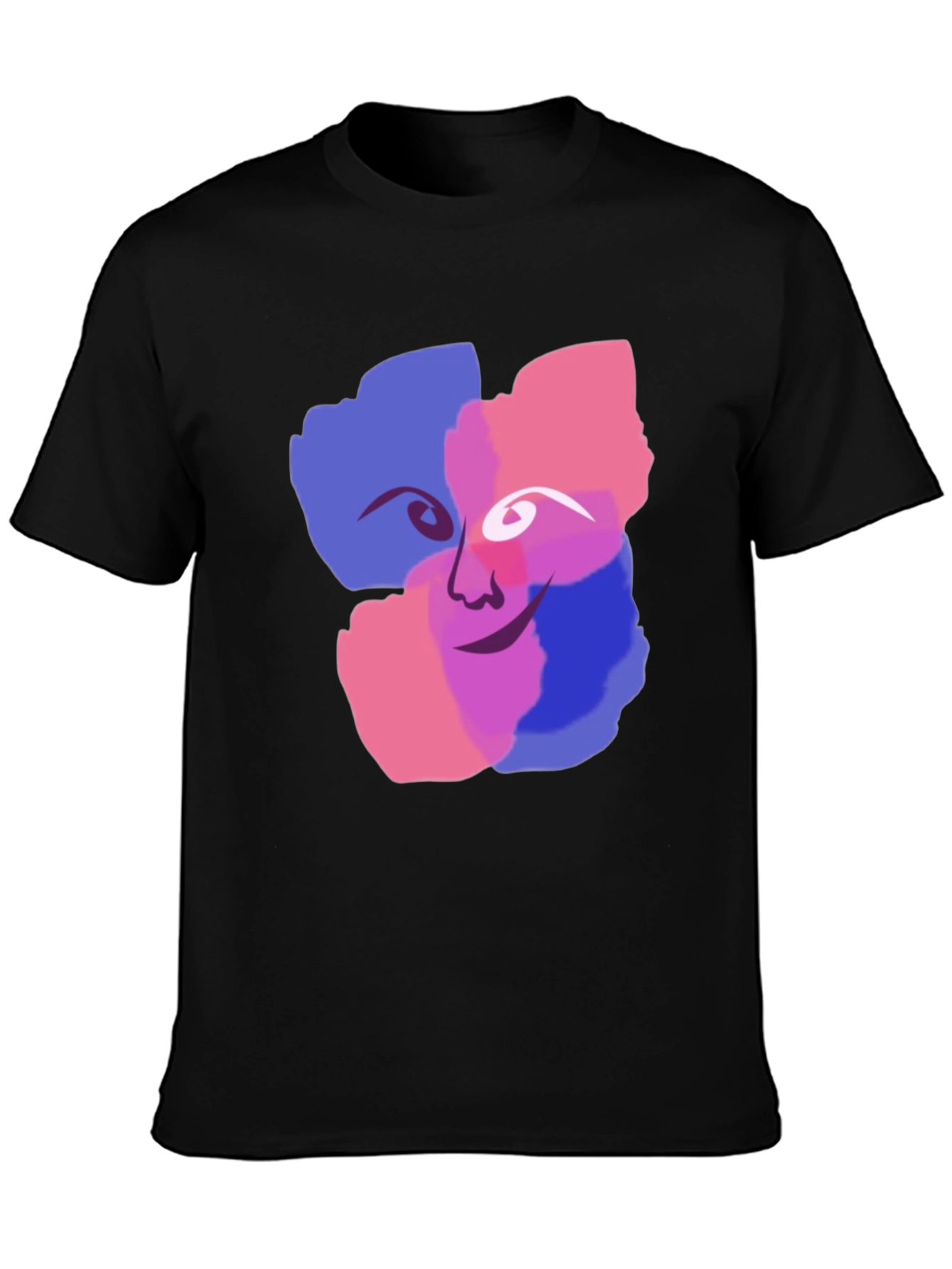 Abstract Face Graphic Print Black T-Shirt